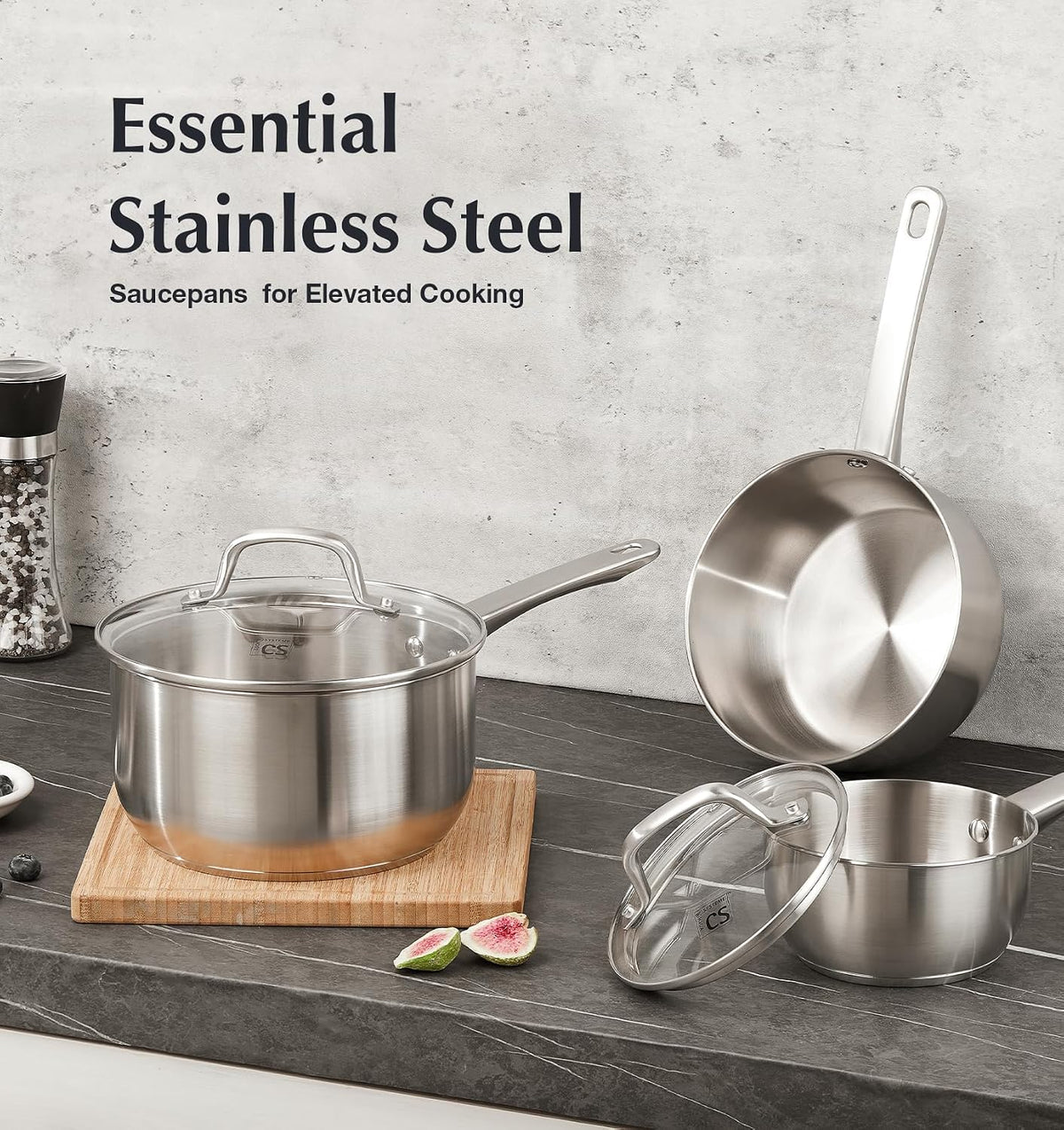 KOCH SYSTEME CS 1 Quart Stainless Steel Saucepan, 1 Quart Saucepan with Lid, Premium Steel Sauce Pan, Indutcion Sauce Pan with Lid, Small Sauce Pot, Stainless Steel Pot 1 QT, Oven Safe