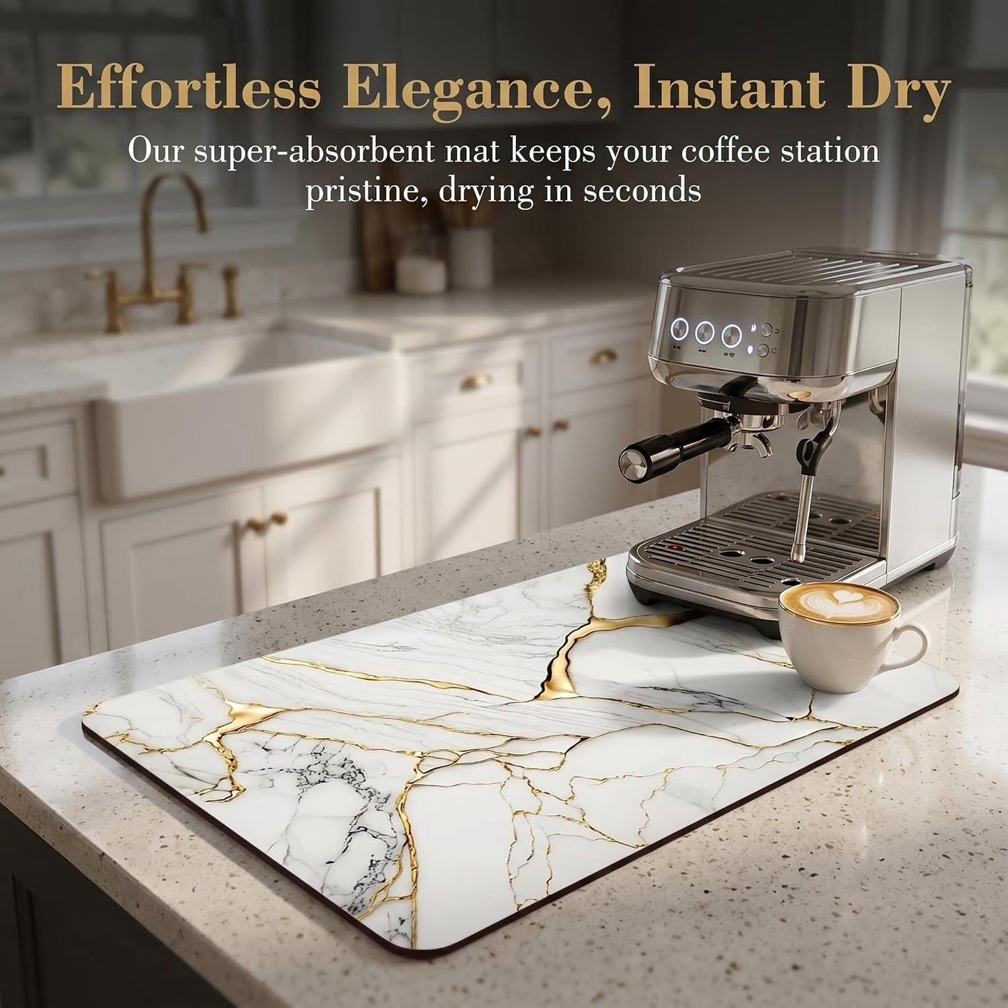 Coffee Mat or Dish Drying Mat Super Absorbent Drying Marble pattern Mat, Fit Under Coffee Maker Espresso Machine Absorbent Hide Stain Rubber Backed Dish Drying Mat for Kitchen Counter (12″x 20″white)