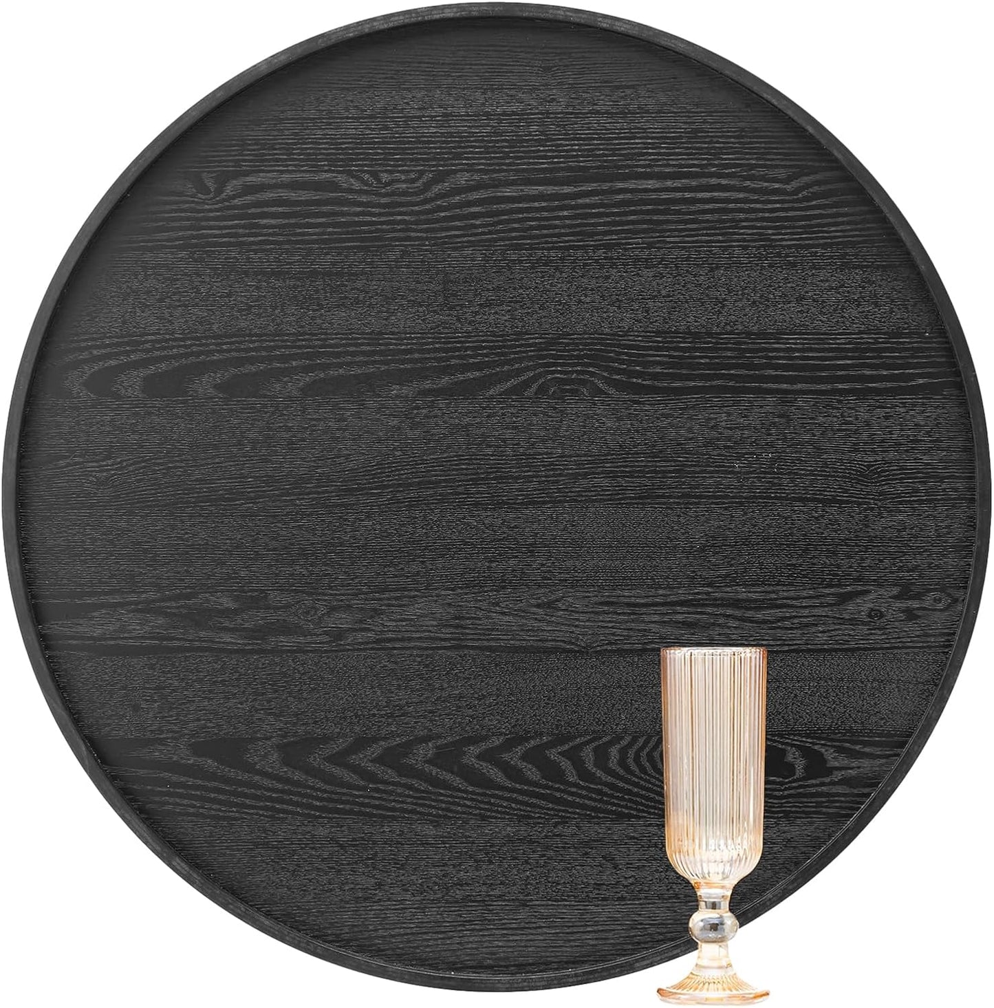 20 inch Round Solid Wood Serving Tray Extra Large Tea Coffee Snack Food Meals Serving Plate Non-Slip