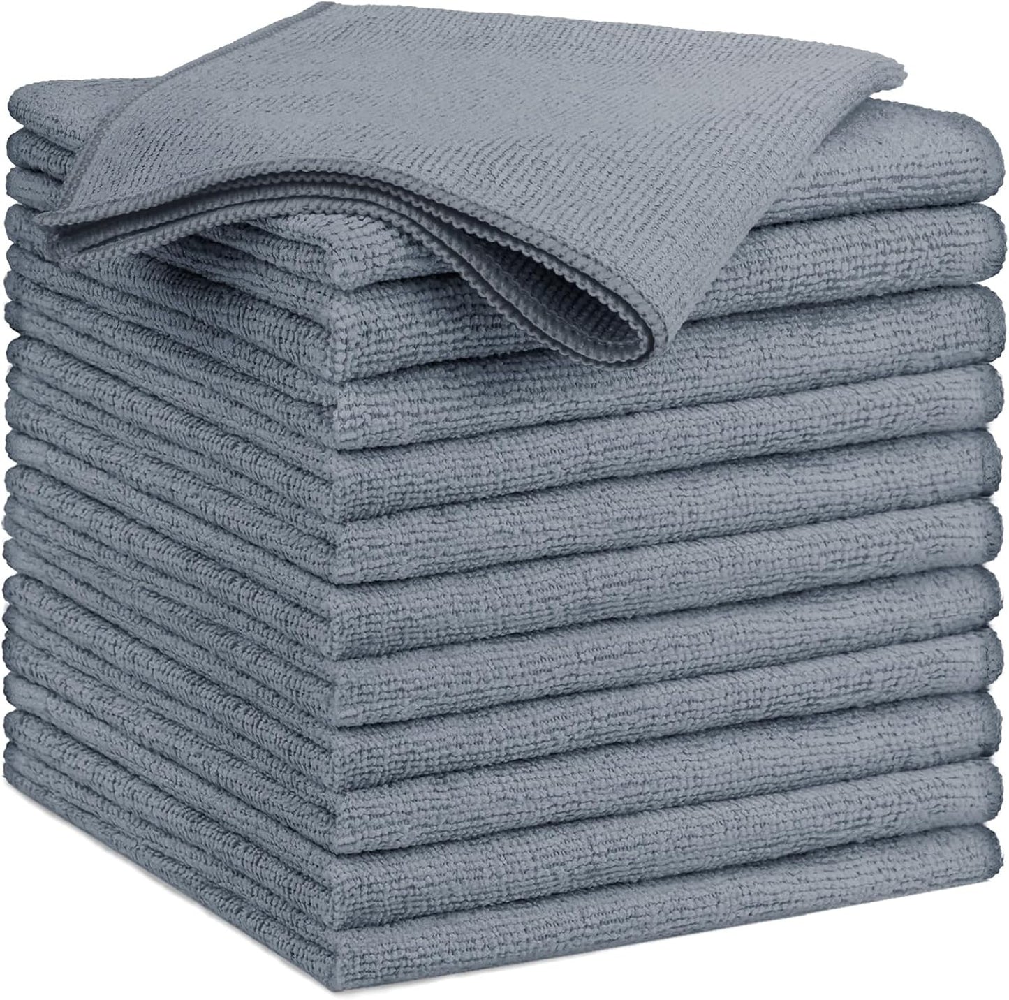 GLIMGLINT Grey Microfiber Cleaning Cloth, 12 Pack Cleaning Towels for Kitchen, Lint Free, Scratch-Fr
