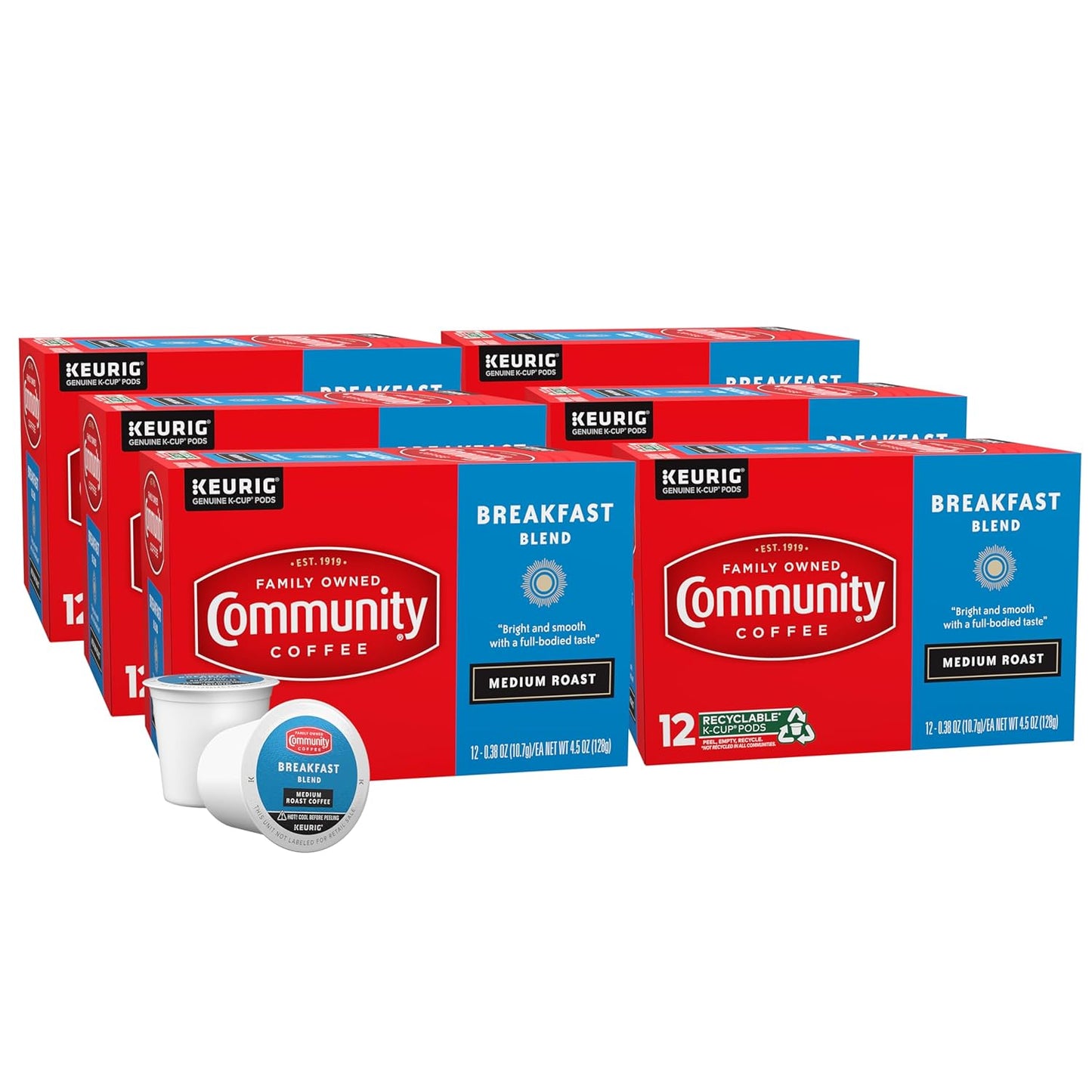 Community Coffee Breakfast Blend 72 Count Coffee Pods, Medium Roast, Compatible with Keurig 2.0 K-Cu