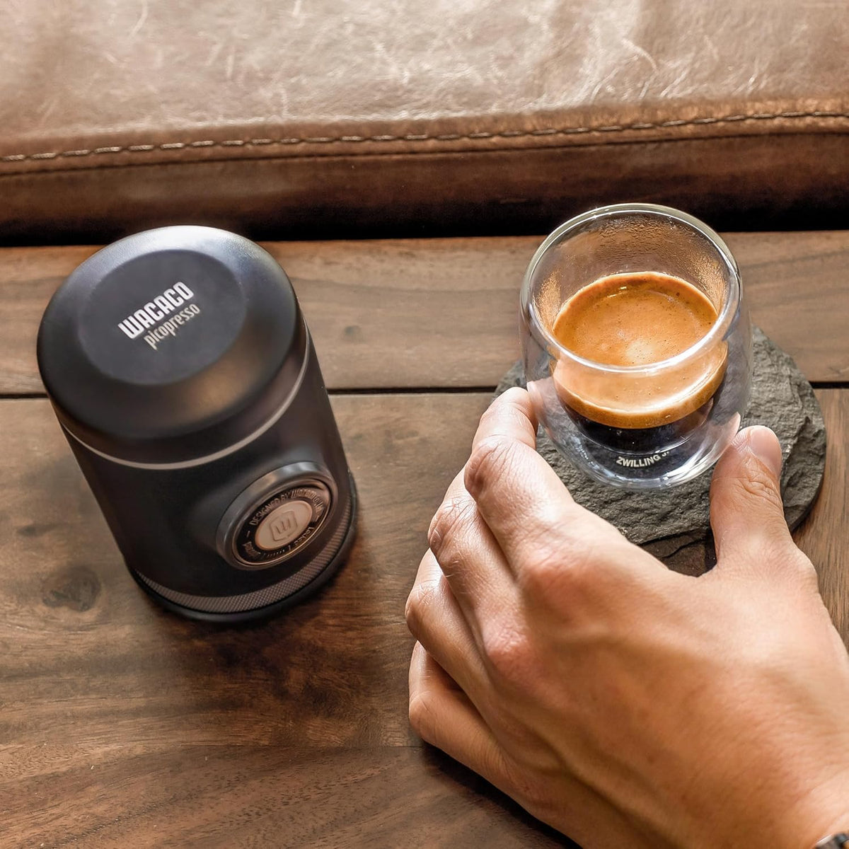 WACACO Picopresso Portable Coffee Maker Pro-level with Protective Case | Compatible Ultra-fine Grind, Manually Operated, 10cm Height Truly Compact for Travel, Bundled with Protective Case