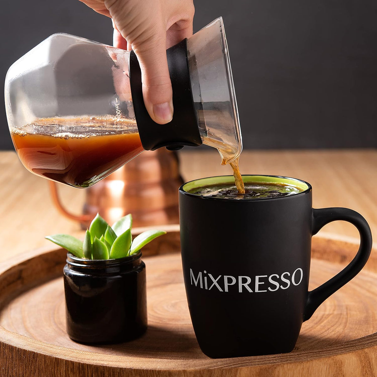 Mixpresso Pour Over Coffee Maker, Glass Carafe with Coffee Dripper, 13.5 Oz | Reusable Stainless Steel Filter with Protective Silicone Sleeve for Manual Pour Over Coffee Brewing, Easy to Clean