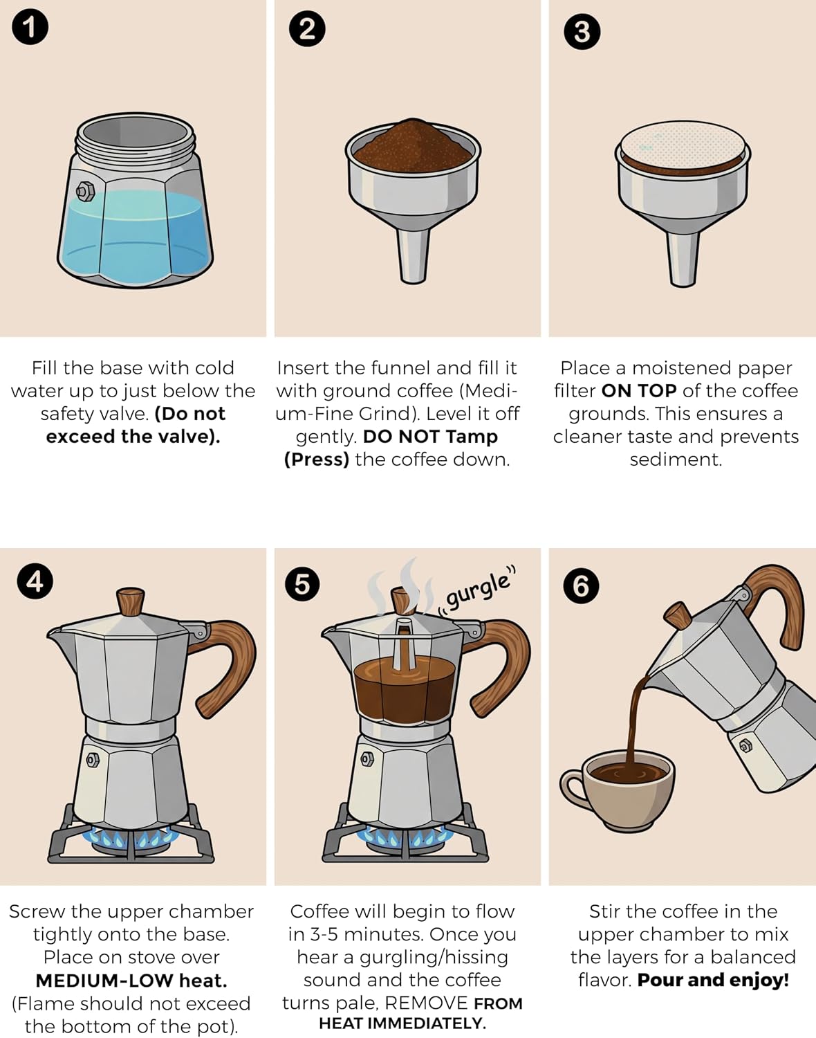 AGOGO Moka Pot Stovetop Espresso Set & Cuban Coffee Maker 6-Cup/300ml Black | Upgraded anti-snap grip, Home & camping greca percolator, 100 filters for sediment-free brew, Brush & towel gift set