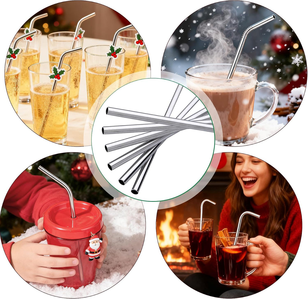 Besteek Home 6 Pcs Reusable Stainless Steel Metal Straws & Cleaning Brush