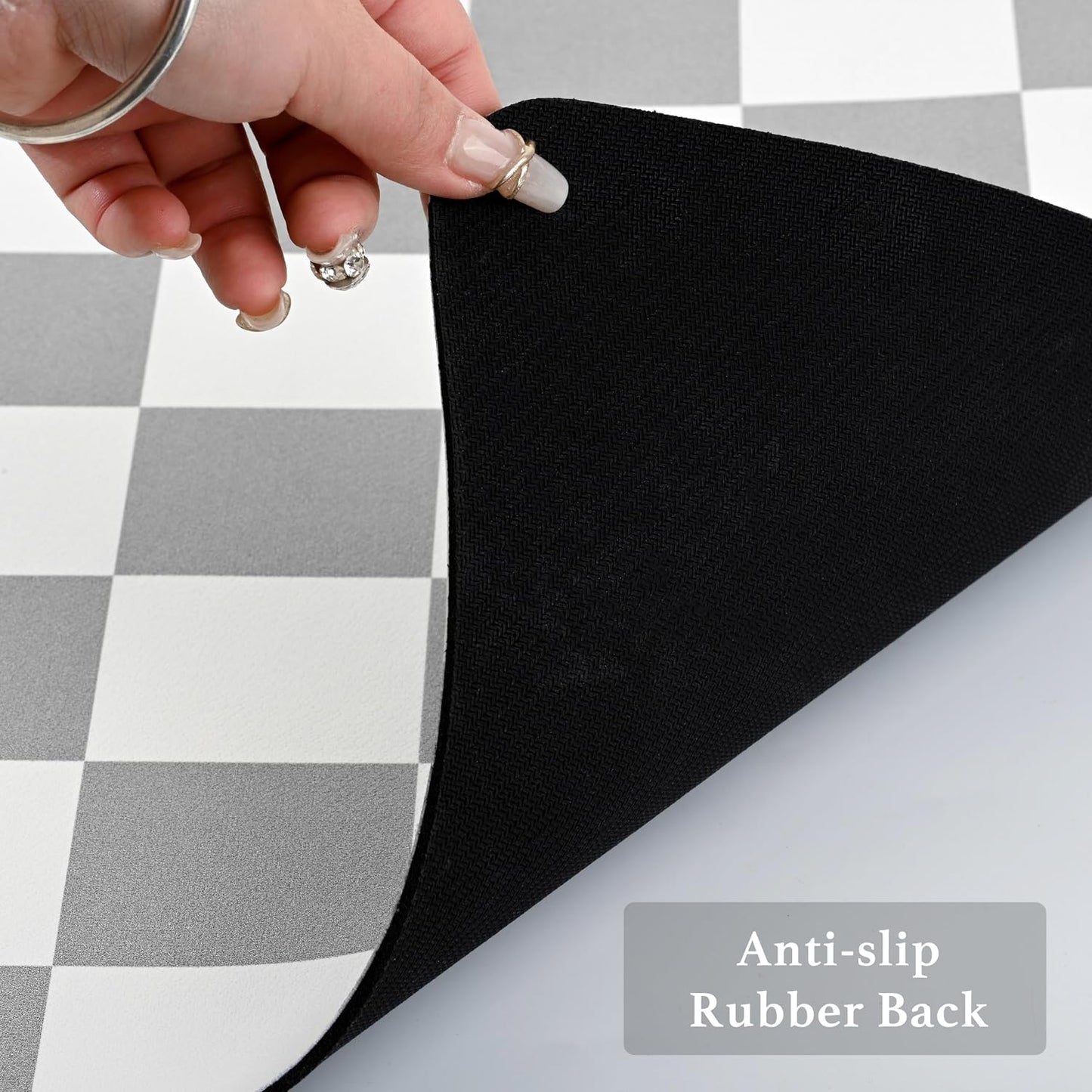 Checkered Dish Drying Mat for Kitchen Counter, Coffee Bar Station Accessories, Retro Cute Aesthetic Absorbent Coffee Mat Kitchen Drying Mat Easy Clean, Grey 16" x 24"