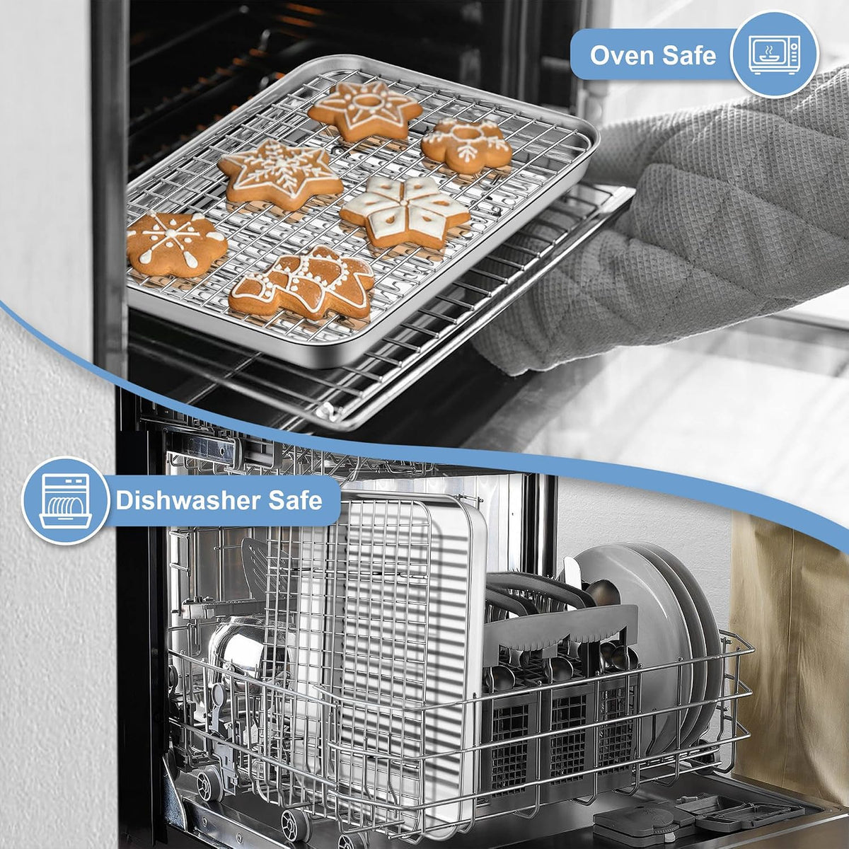 TeamFar Toaster Oven Pan with Rack, Stainless Steel 10.5 Inch Baking Tray