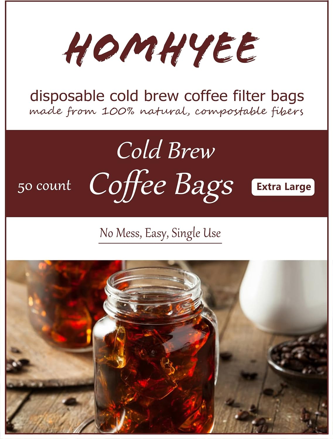 Disposable Cold Brew Coffee Filters - 50 Count Single Use Filter Sock Packs Fine Mesh Brewing Bags for Concentrate, Iced Coffee Maker, French/Cold Press Kit, Tea in Mason Jar, 8 x 12 Inches