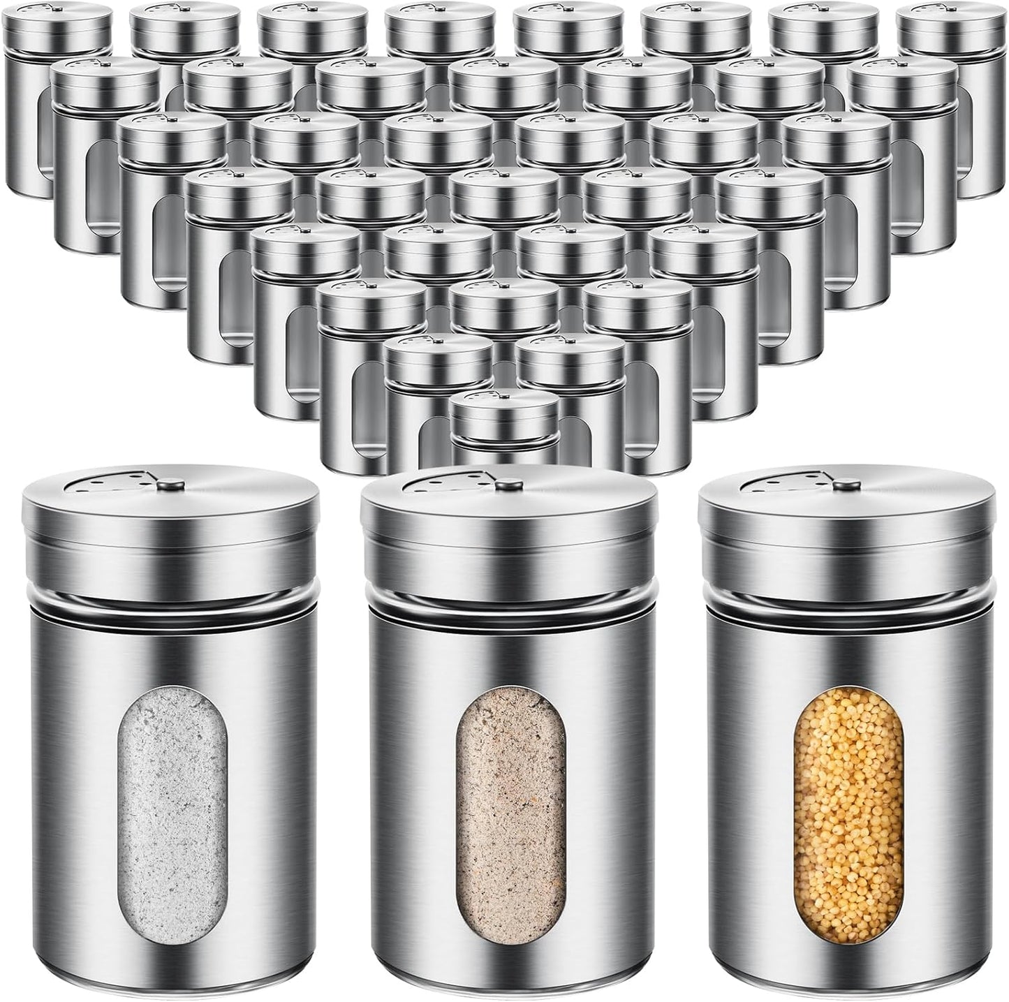 Dandat 36 Pcs Salt and Pepper Shakers Stainless Steel Spice Shakers with Adjustable Pour Holes and G