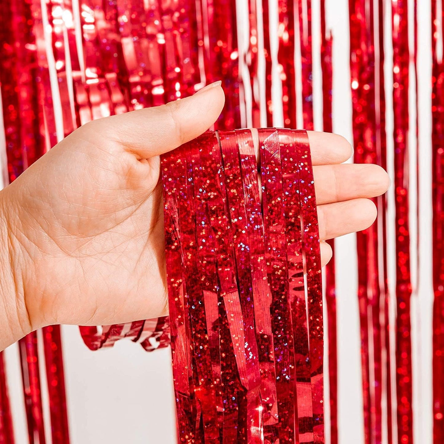 BRAVESHINE Red Blue Tinsel Foil Fringe Curtains | Party Steamers Backdrop | 2 Pack 3.2x8.2ft Metallic Curtain for Graduation/Men/Birthday/Web/Memorial/Anniversary/Bachelorette/4th of July Decorations