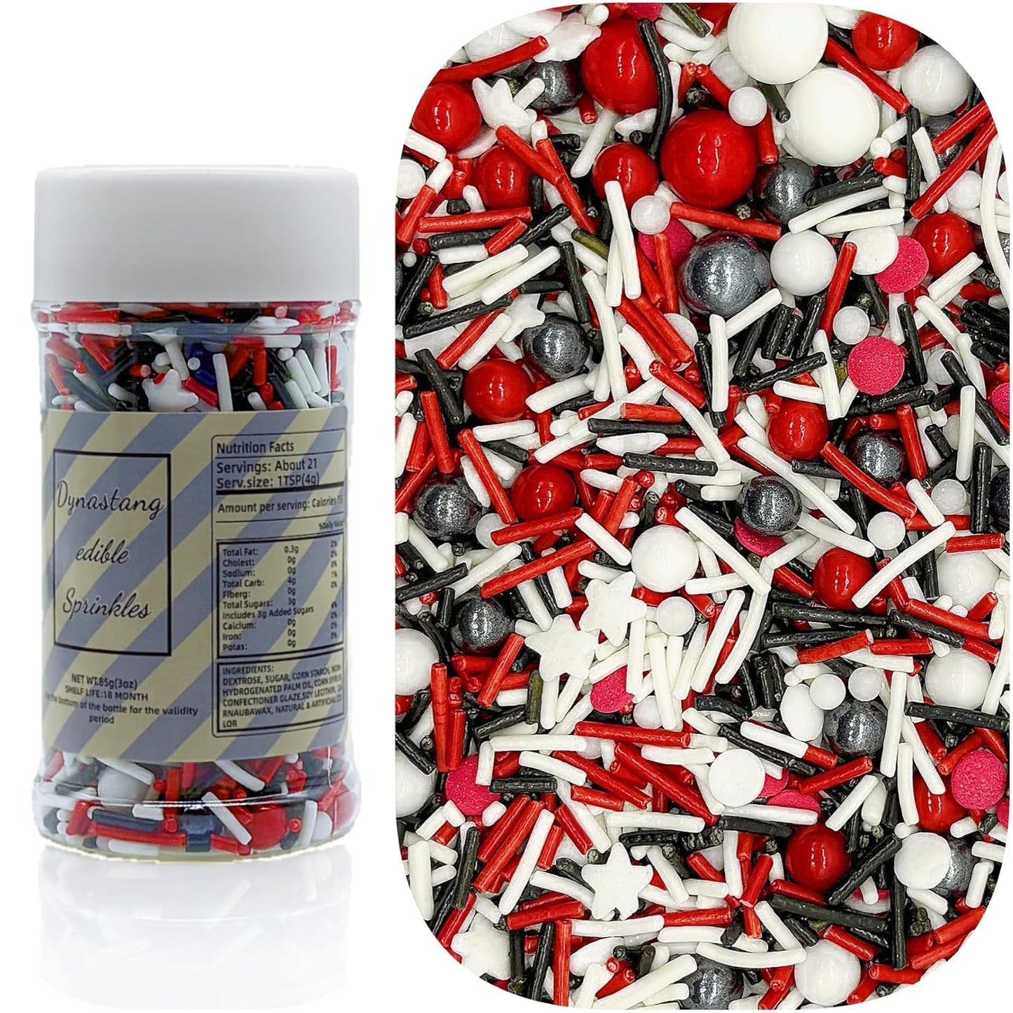 Dynastang Red & White & Black Sprinkles Mixed Style Edible Cake Decorations Cupcake Toppers Cookie P