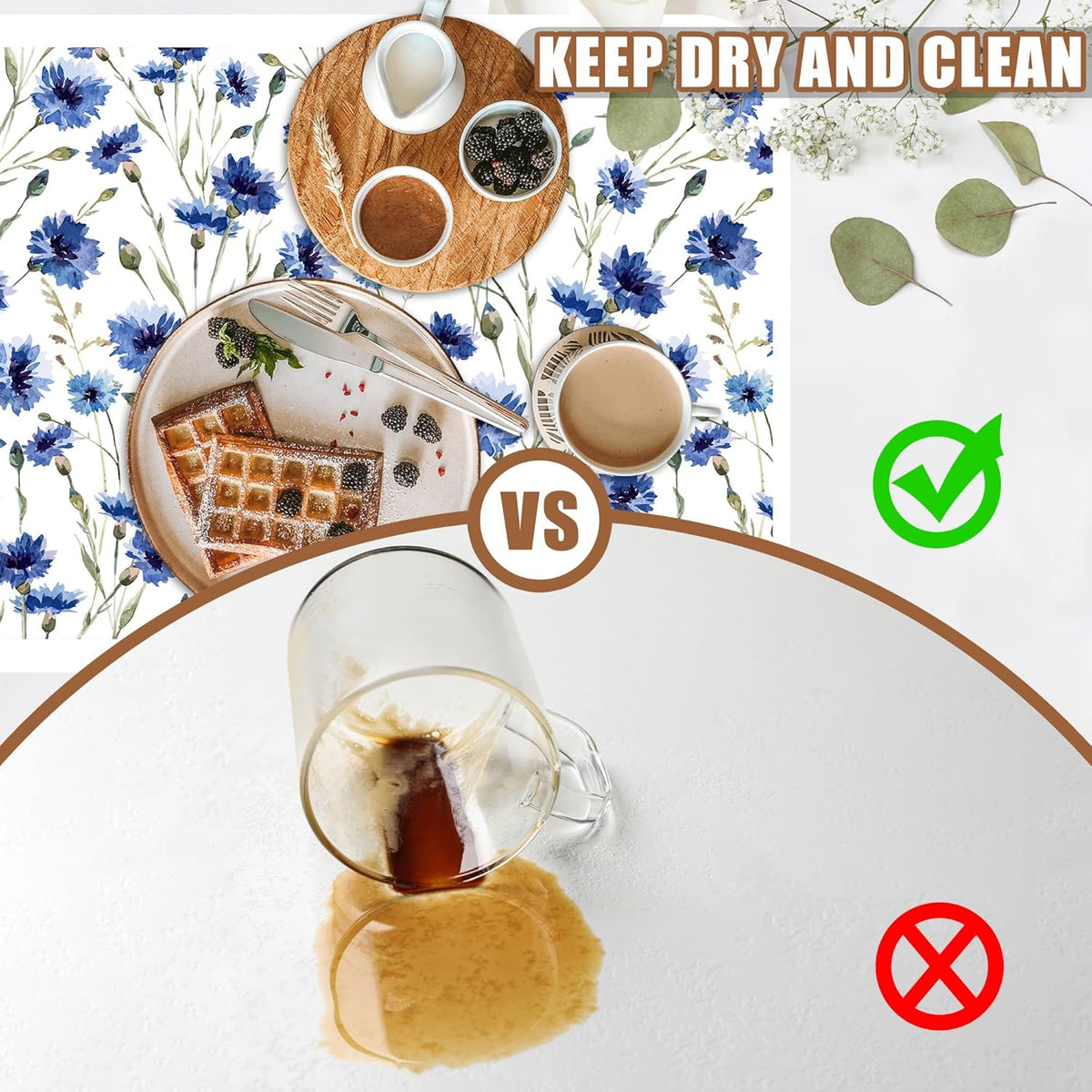 Watercolor Blue Cornflower Dish Drying Mat for Kitchen Counter Floral Coffee Bar Mat Hide Stain Absorbent Rubber Backed Drying Rack Pad Espresso Machine Coffee Bar Accessories 15.7 x 23.6 Inch