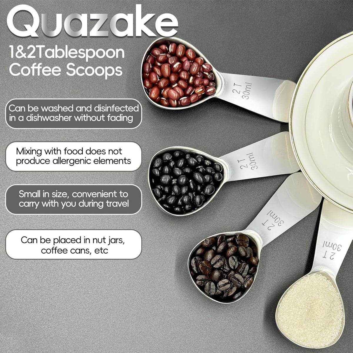 Coffee Scoop 1 Tablespoon Measuring Spoons for Ground Coffee15ML18/8(2pcs). | Sturdy Short Handle 1 Tbsp (304) Metal Stainless Steel Spoon,Coffee Measuring Scoop Fit Into Airscape Coffee Canisters.