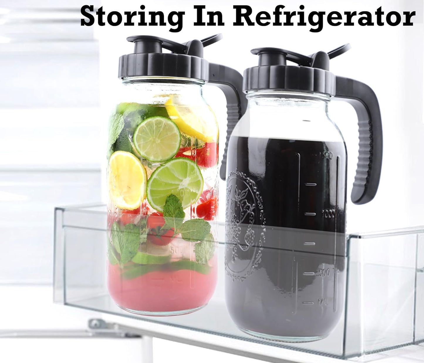 Cold Brew Coffee Maker Pitcher 2 Quart Glass Mason Jar With Spout Lid Filter Half Gallon Wide Mouth Iced Tea Brewing Jug Heavy Duty Handle Airtight & Leak-Proof Pitcher For Fridge Sun Tea 64 OZ