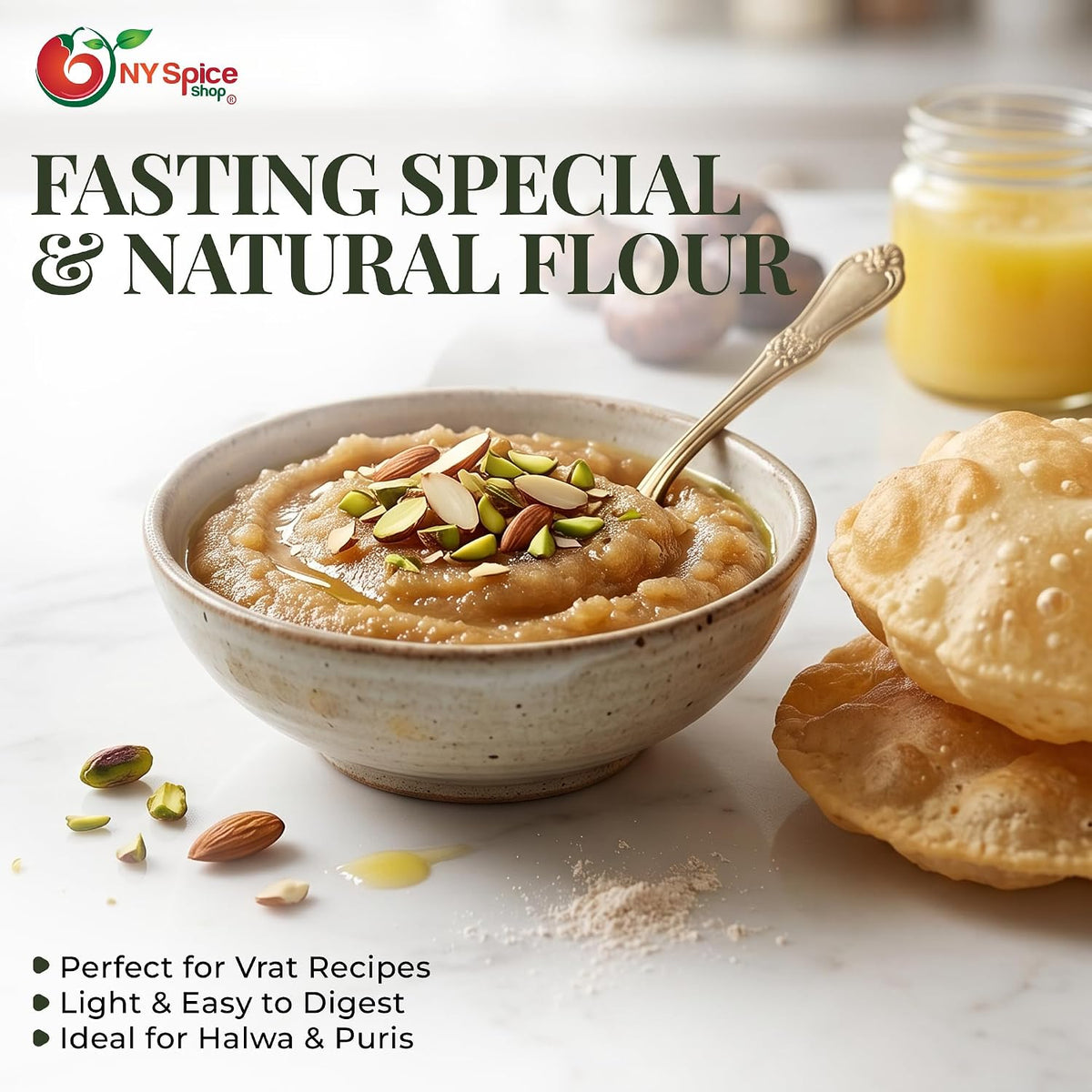 NY Spice Shop Water Chestnut Flour - 1 Pound Traditional Fasting Singoda Flour for Navratri Food - Singhara Atta - All