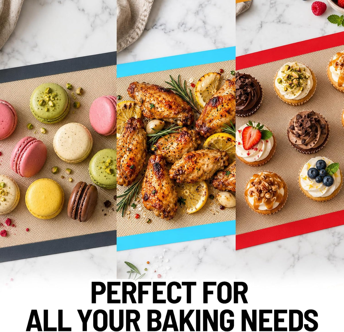 Silicone Baking Mats Set of 3, Non-Stick Reusable BPA-Free Oven Liners