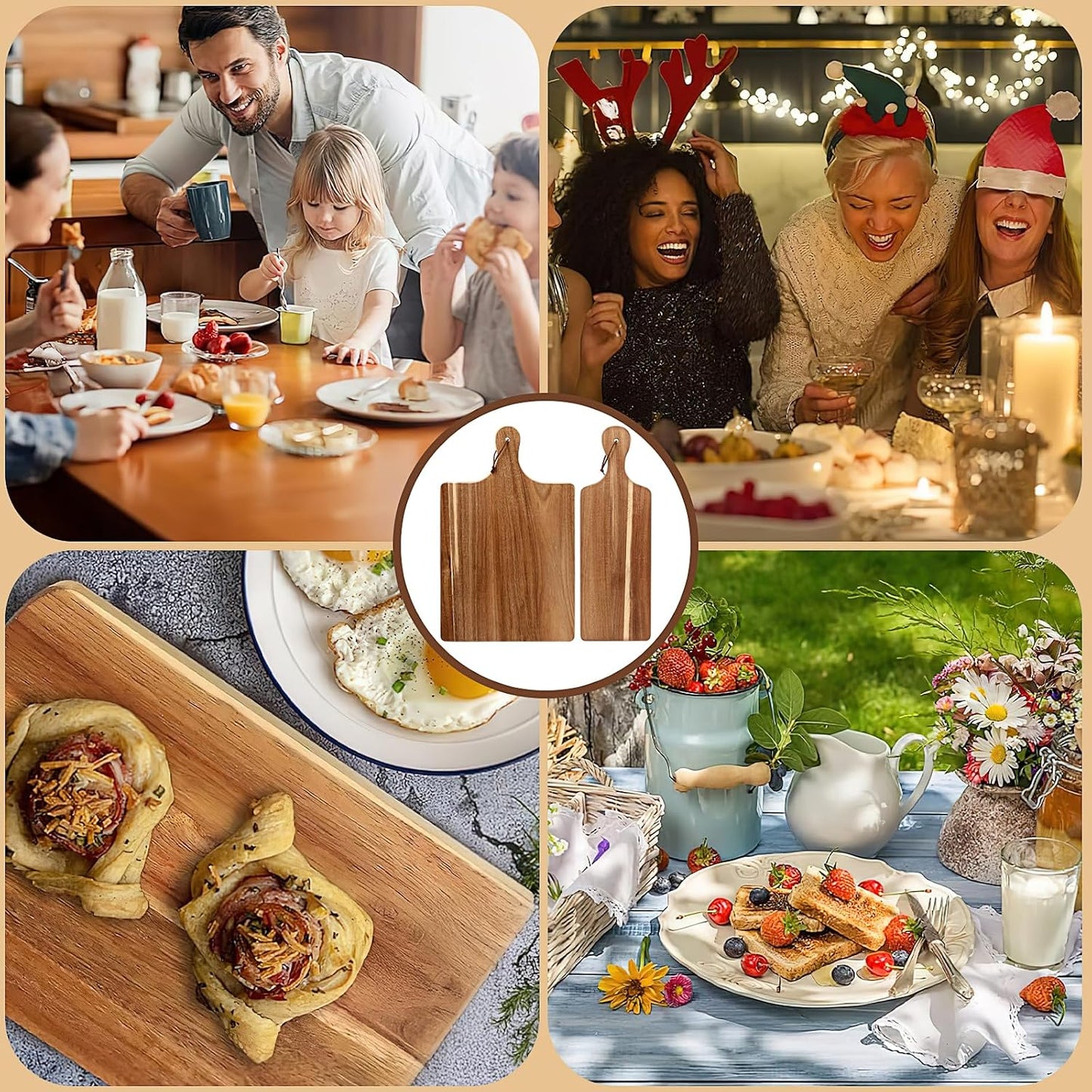 12 Pack Acacia Wood Cutting Board,Bulk Charcuterie Boards with Handle