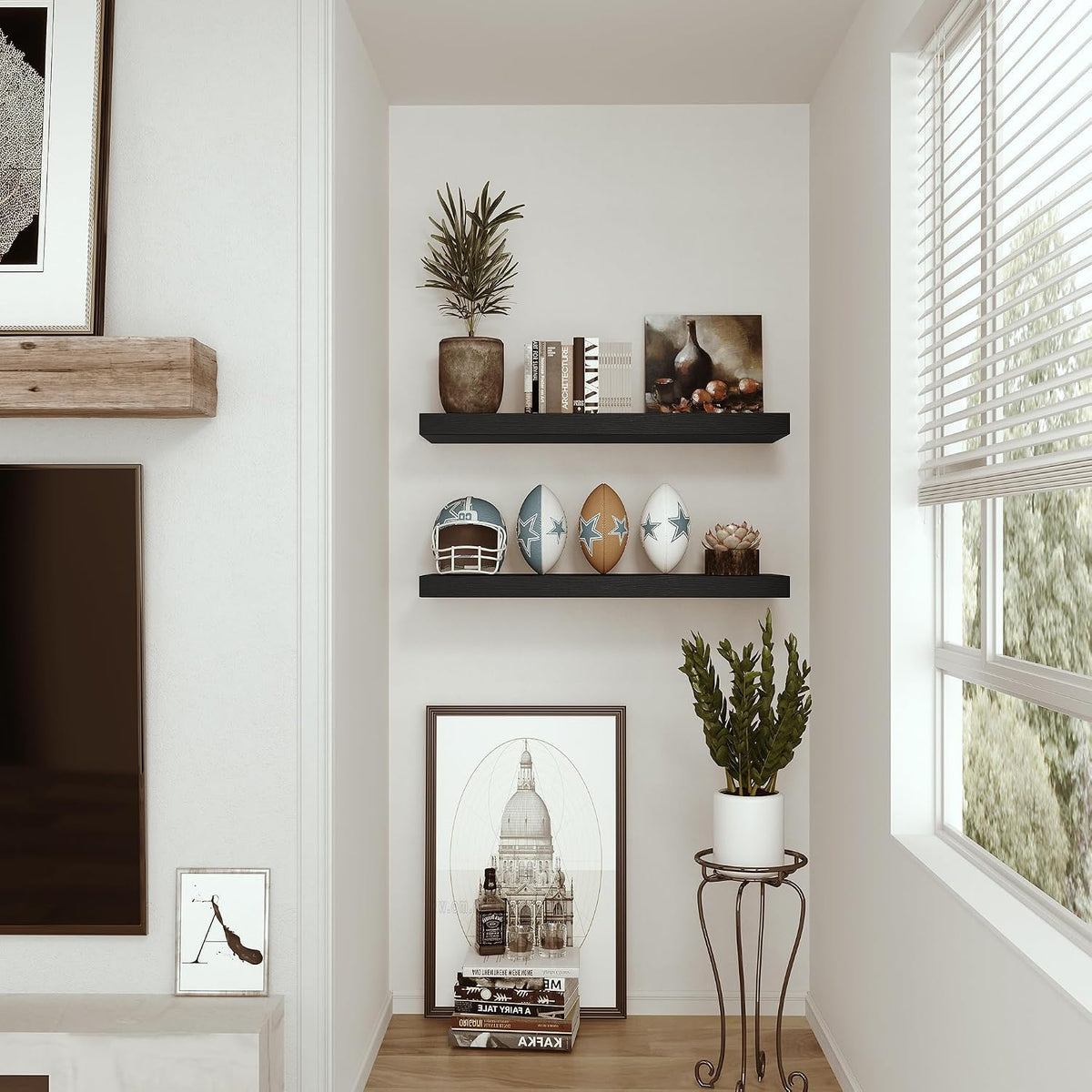 Vivelove Deep Floating Shelves for Wall 24 inches Long Set of 2, Black