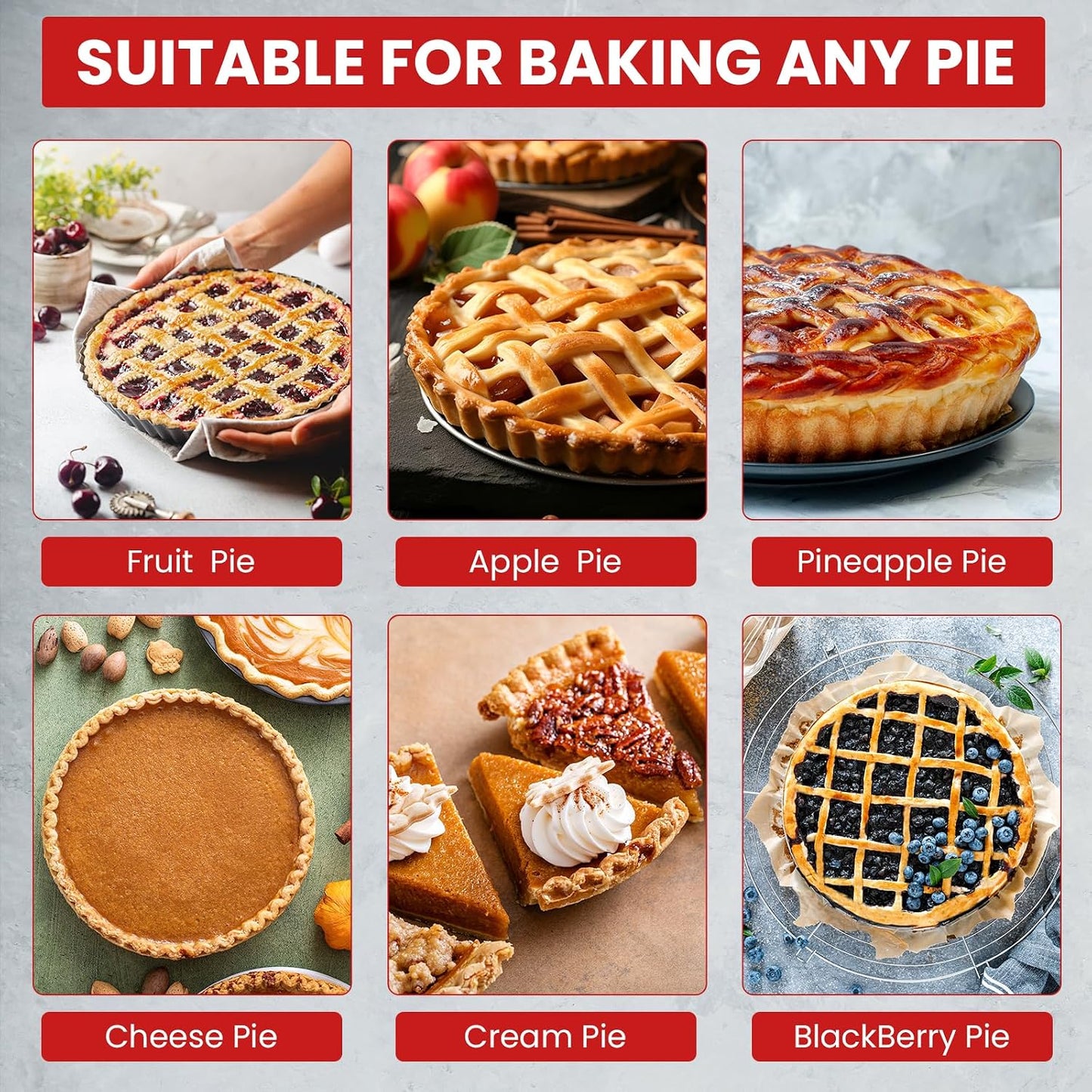 Tart Pan 9 Inch 10 Inch Removable Bottom,with Crust Shaper Ring, Non-stick