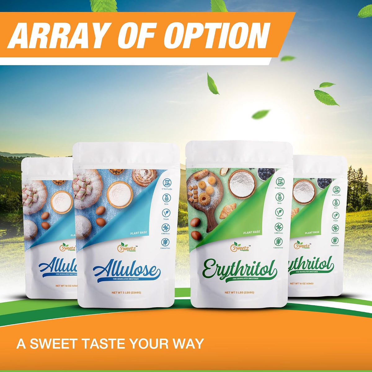 All Purpose Sweeteners: Erythritol 2-Pack & Allulose 1-Pack. Total Servings 342; Zero Calorie Sweeteners, Sugar-Free Substitute for Baking, Smoothies, Coffee; Low Carb Keto Diet Friendly Food | ERY2–ALU1–MPK3, 1LB/Each