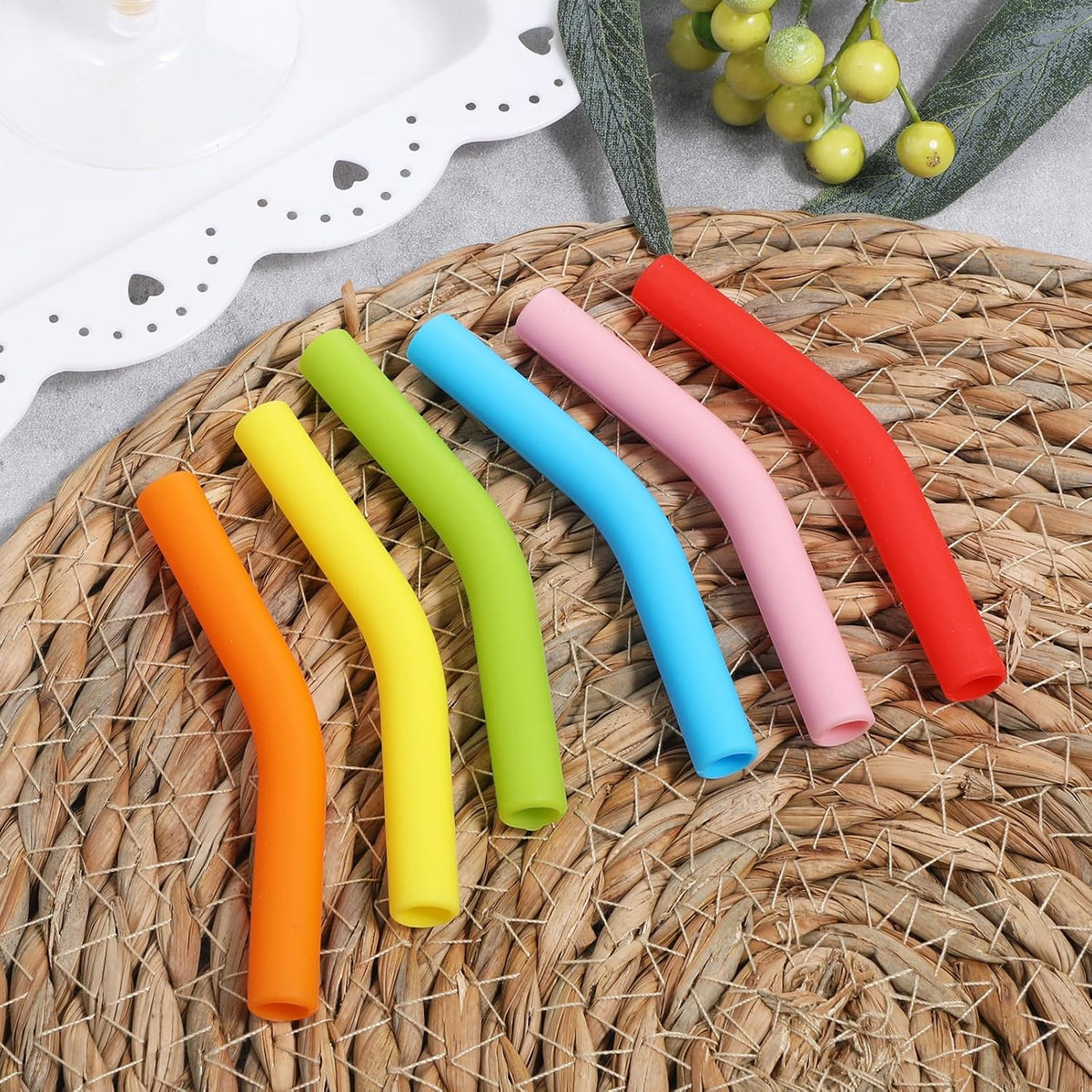 6 Pcs Silicone Straw Tips, Reusable Colorful Silicone Straw Cover Replacement Soft Rubber Flex Elbow Straws Tip for Stainless Steel Metal Straws 0.31inch Wide (8mm Outdiameter)