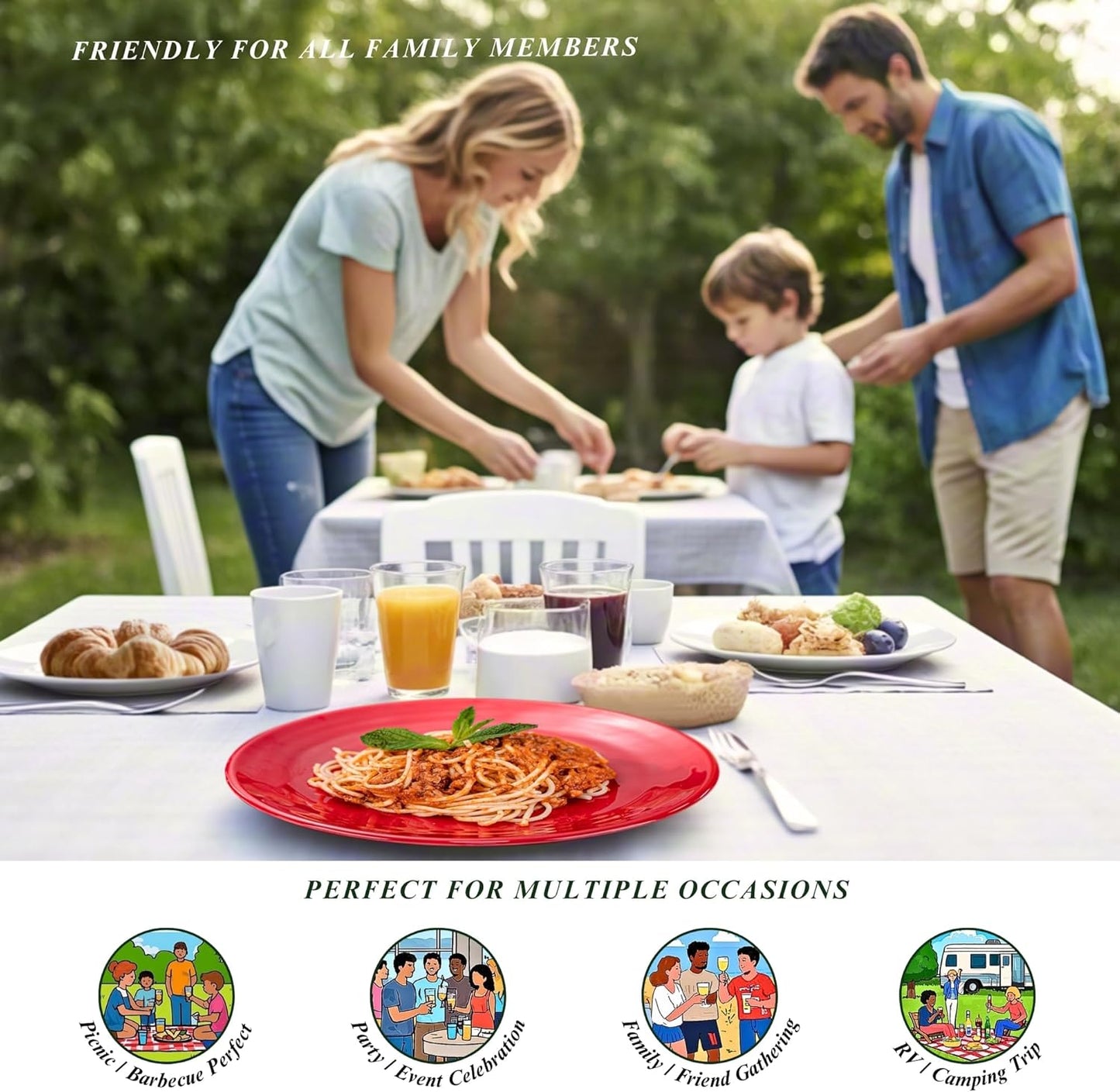 11-Inch Melamine Plates (Set of 6) - Unbreakable and Reusable Plastic Dinnerware with Ceramic Feel, Stackable and Dishwa
