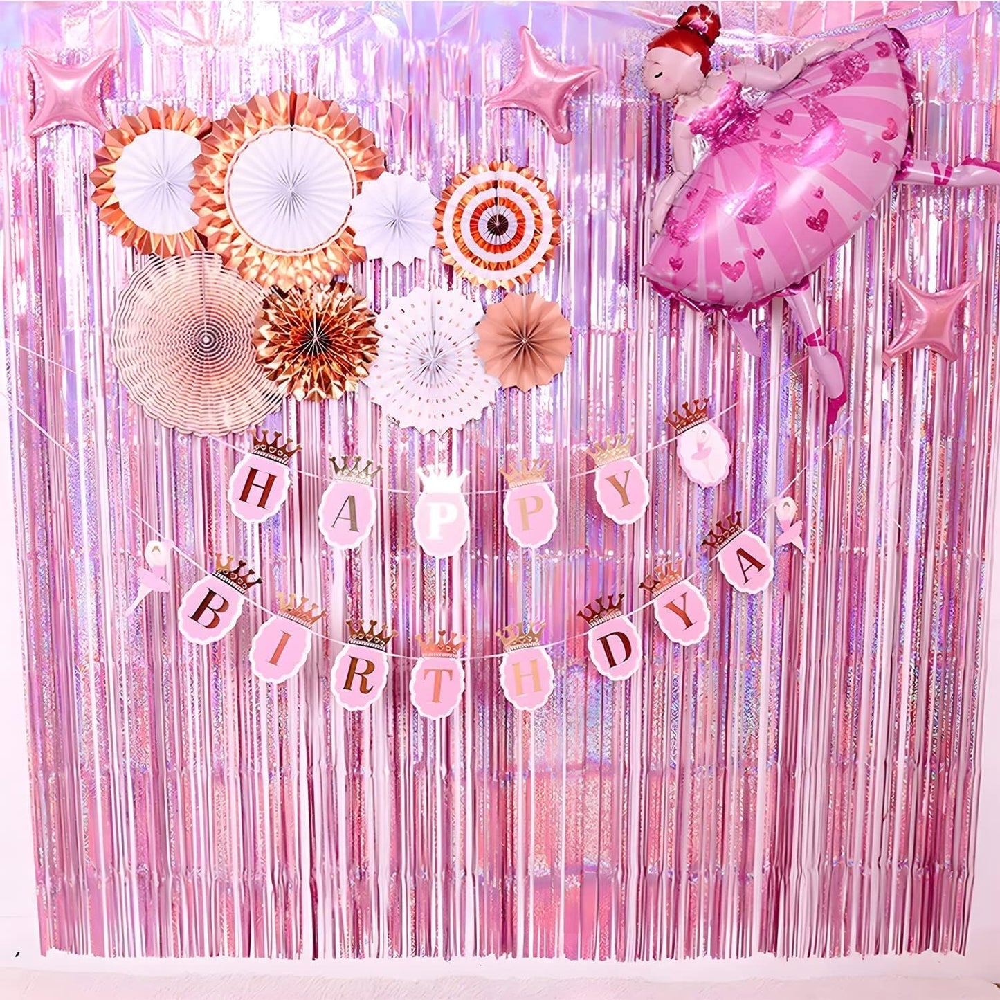 BRAVESHINE Party Streamers Backdrop | Tinsel Foil Fringe Curtains | 1 Purple 1 Pink | 3.2x8.2ft | for Valentines/Hunters/Girls/Women/Birthday/Engagement/Bridal Shower/Bachelorette Decorations
