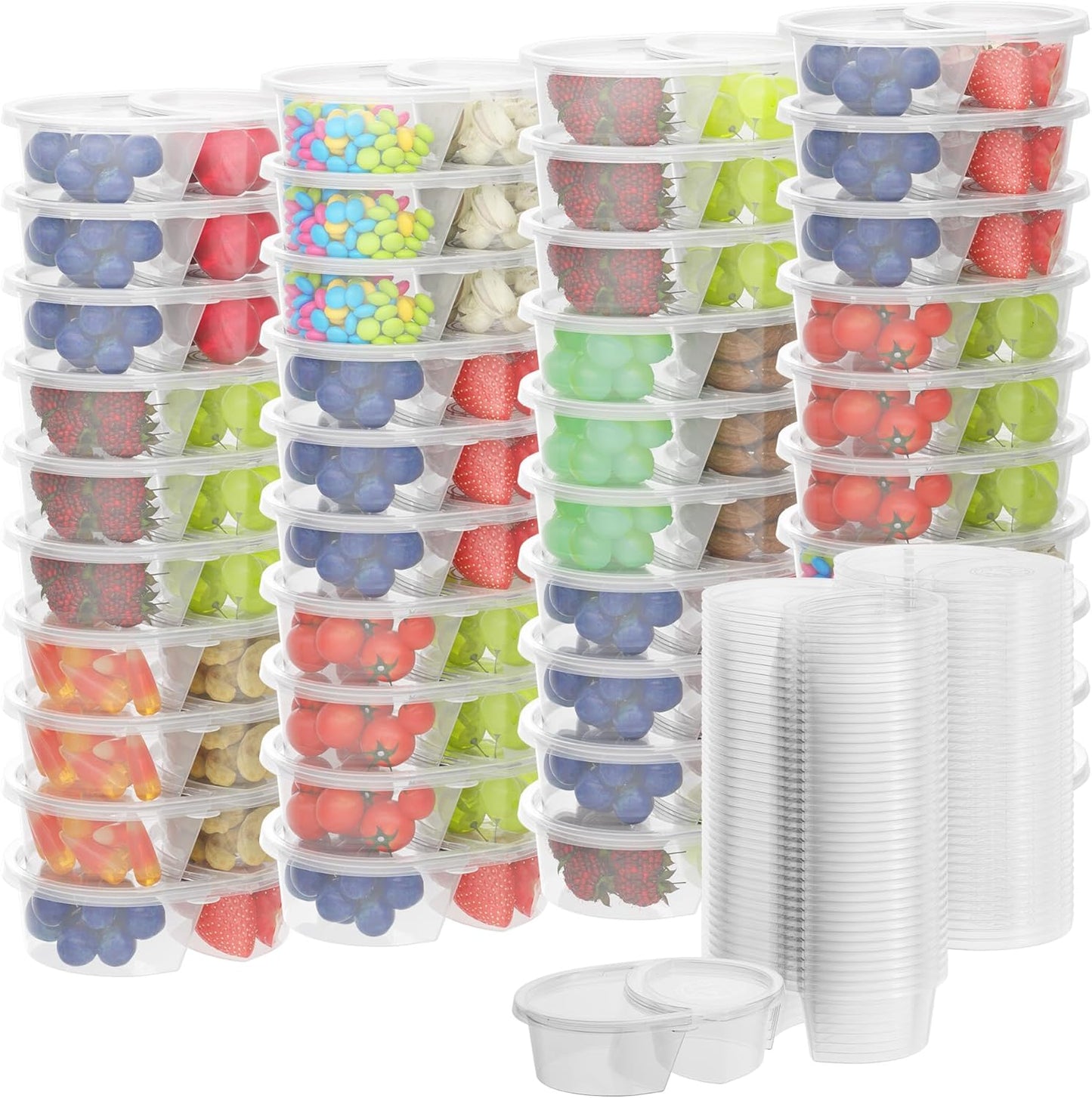40pcs Reusable Snack Containers with Lids, 2 Compartment Snack Pack Containers for Fruits Candy Sauc