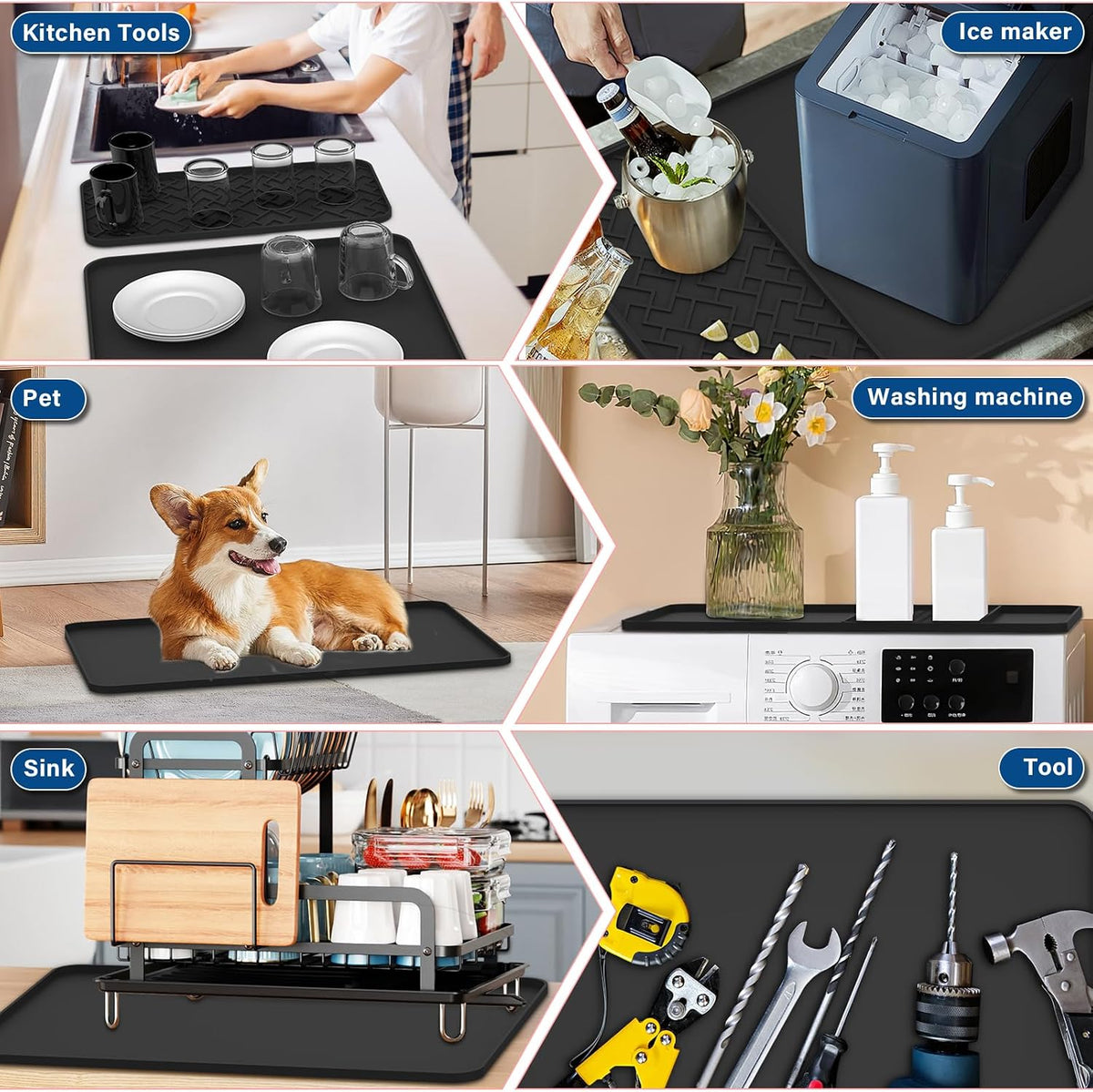 Coffee Mat, 19" x 12" Silicone Coffee Bar Mat, Non-Slip Espresso Machine Mat with 0.44" Raised Edges, Waterproof Heat Resistant Countertop Protector, Dishwasher Safe