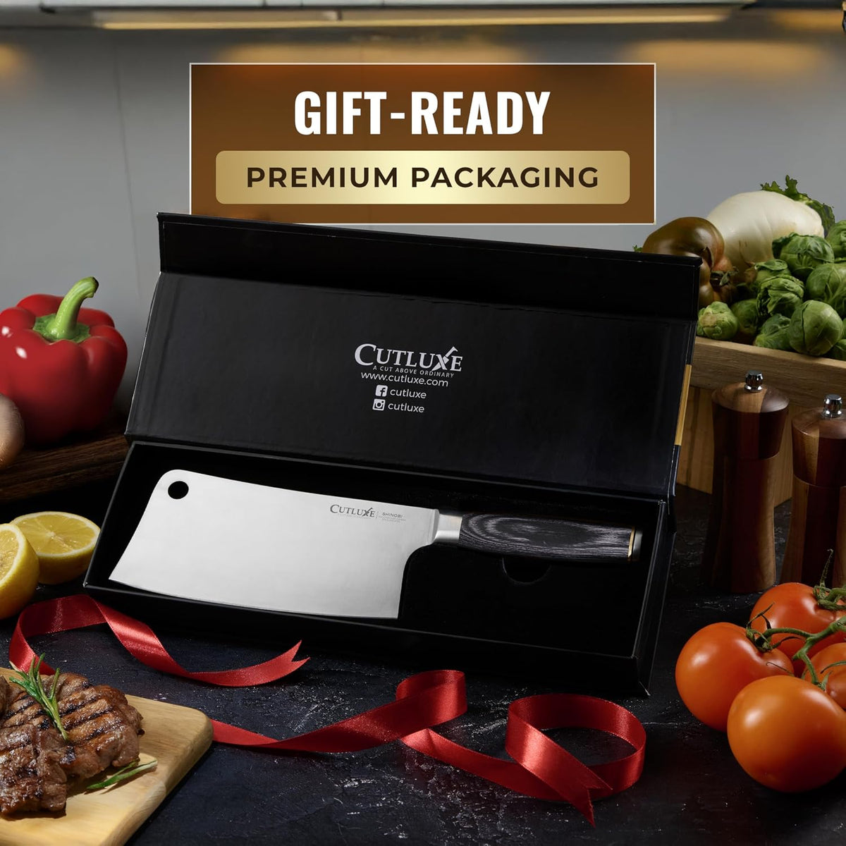 Cutluxe Meat Cleaver Knife, 7" Butcher Cleaver – Ultra Sharp Japanese Blade