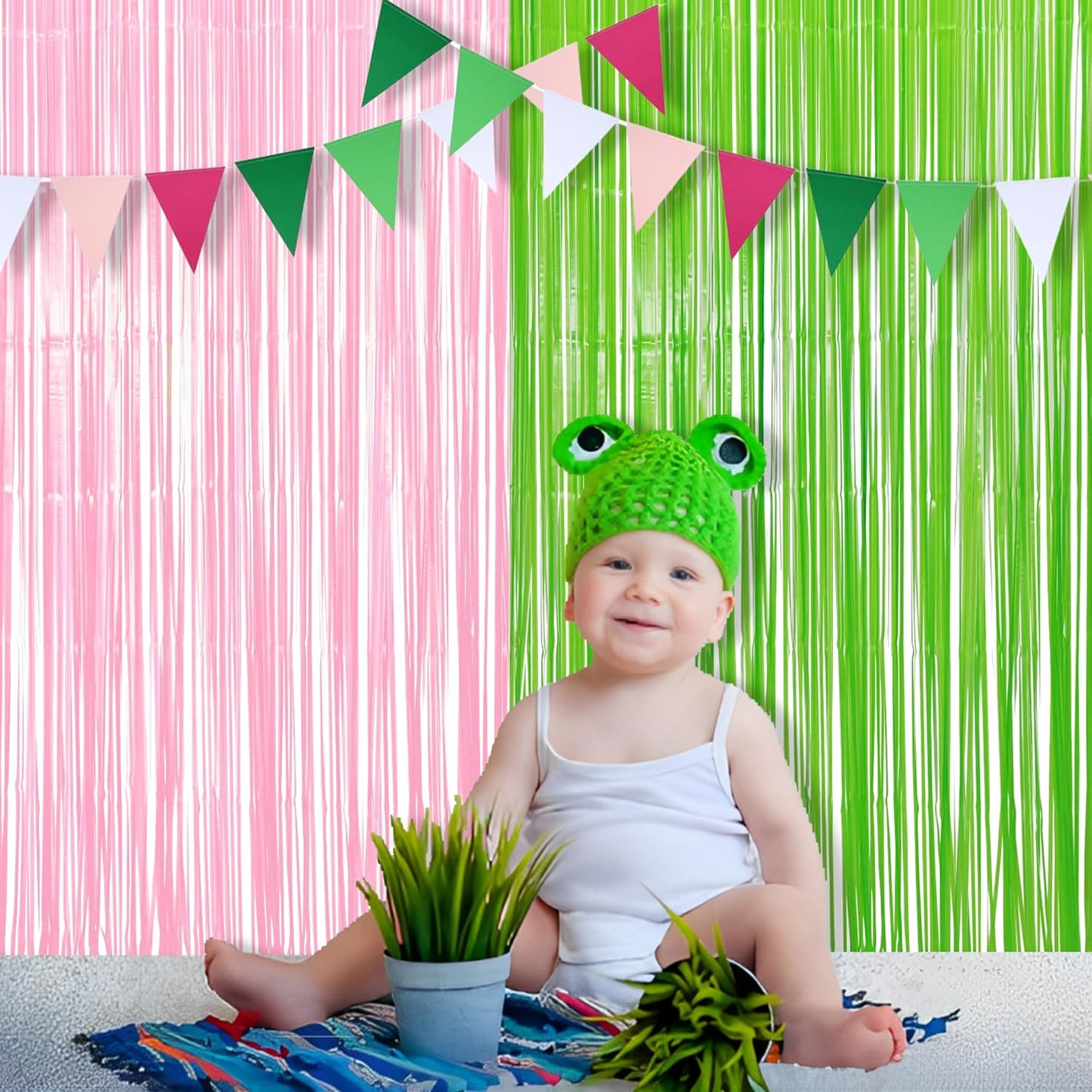 BRAVESHINE Party Streamers Backdrop Pink and Green Party Decorations 2 Pack