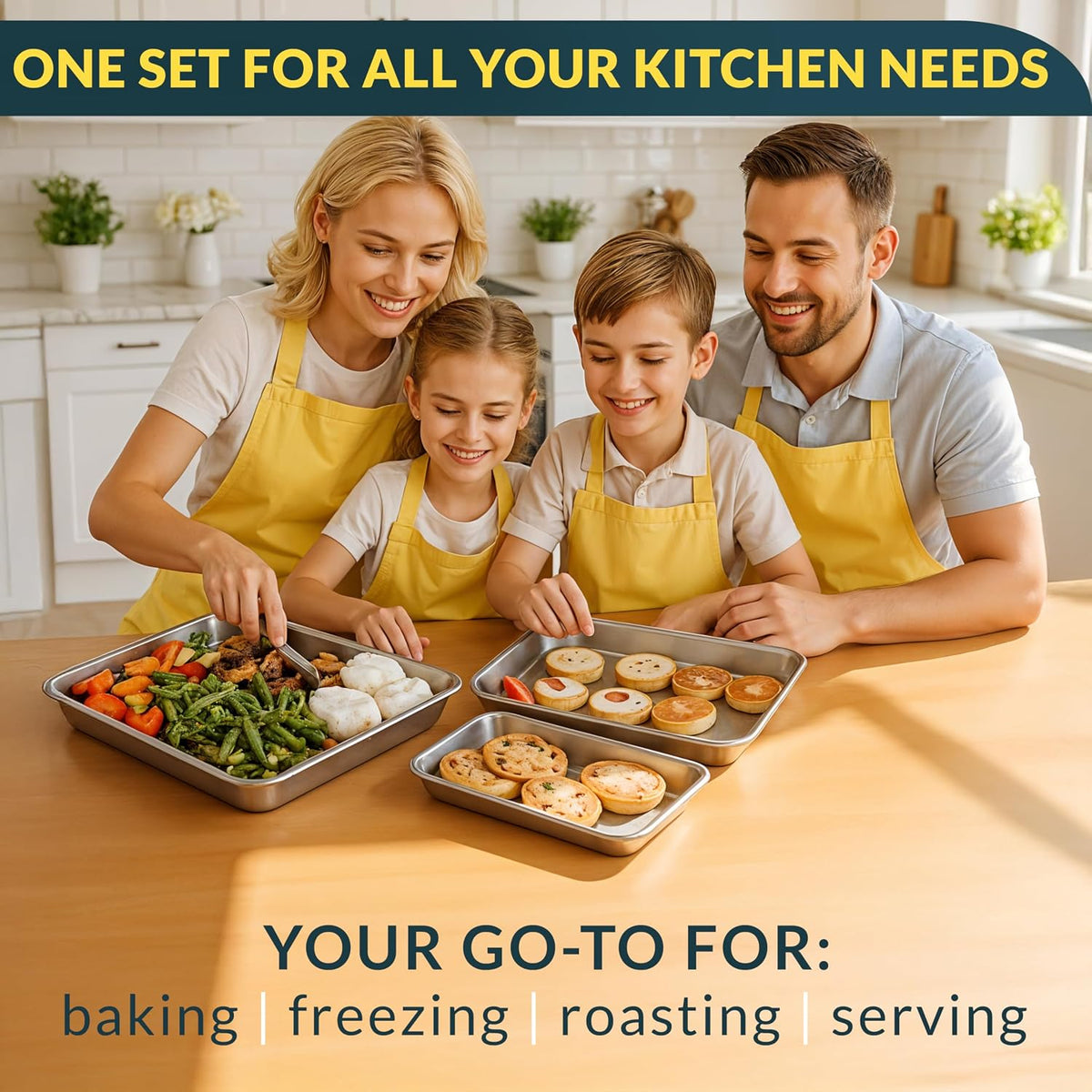 Stainless Steel Cookie Sheet Set of 3, 9/12/16" Baking Sheet Pans | Baking Set of 3, Mirror Finish, Non-Stick, Rust Resistant, BPA Free, Dishwasher Safe, 9/12/16"