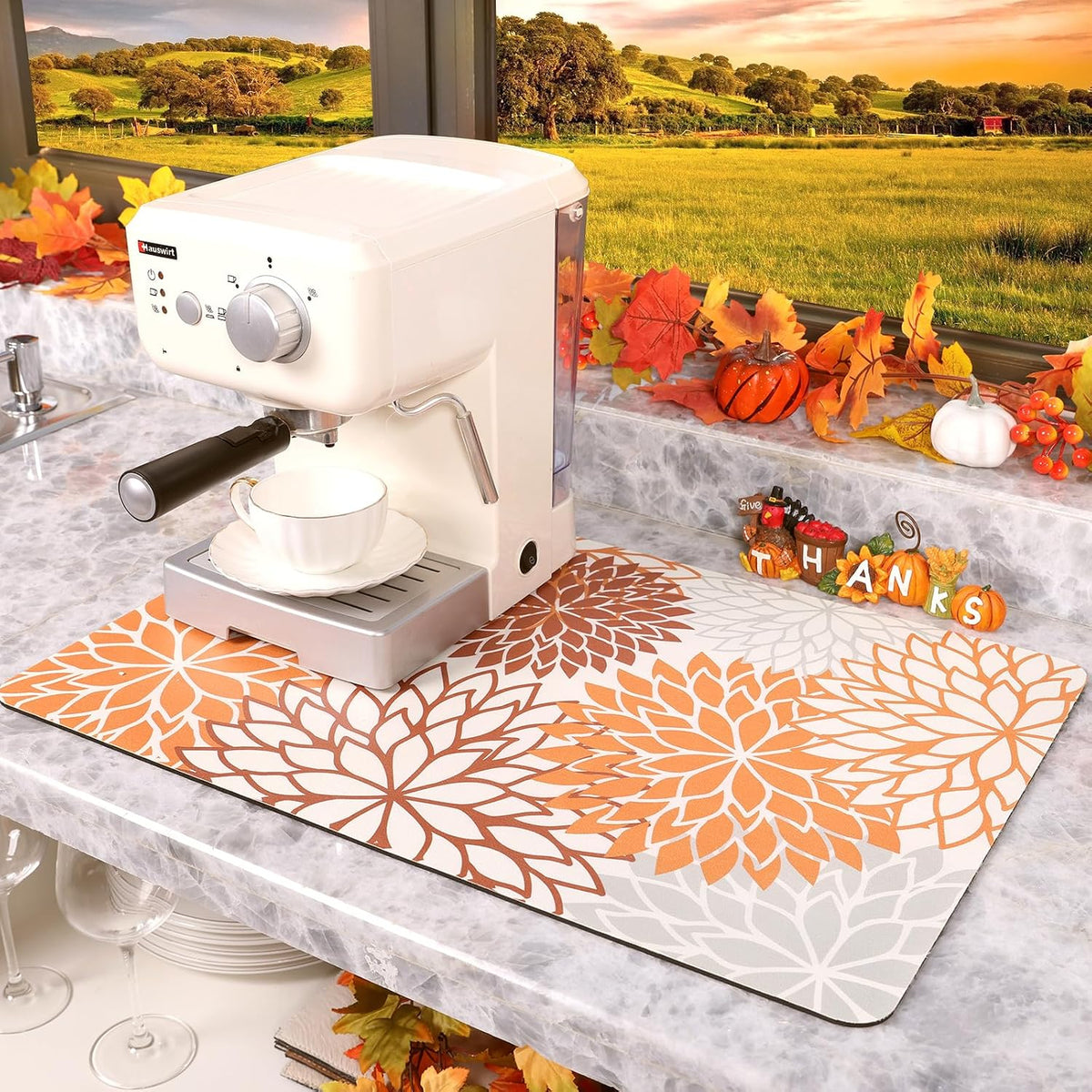 Findosom 2Pcs Fall Dish Drying Mat & Sink Splash Guard, Absorbent Dish Mat