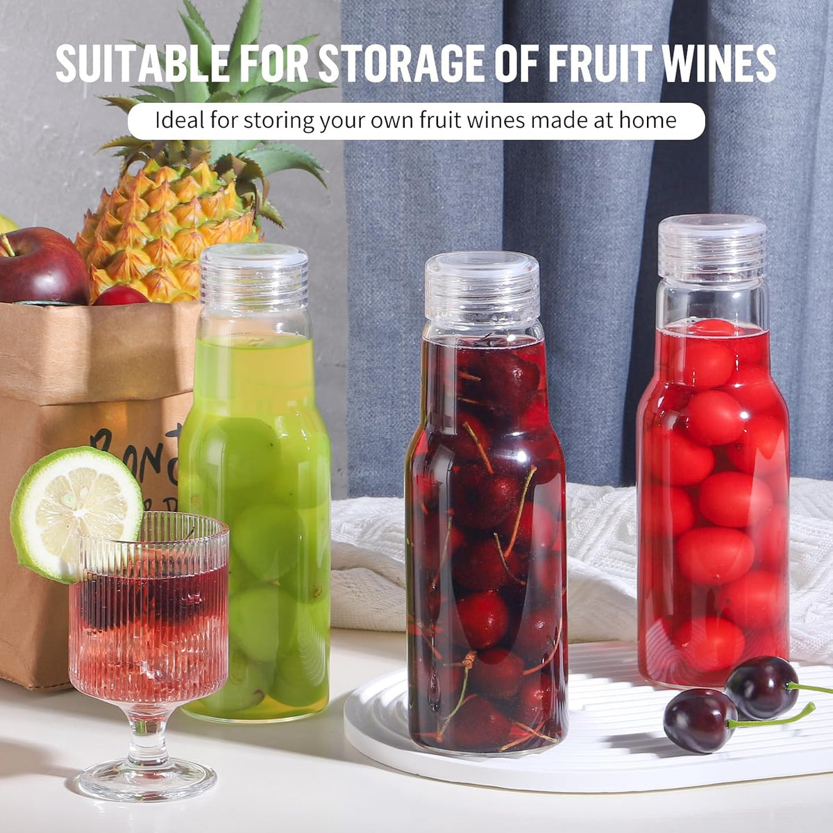 CWHHRN 17 Oz Glass Juice Bottles with Lids, 2 Pack Glass Bottles