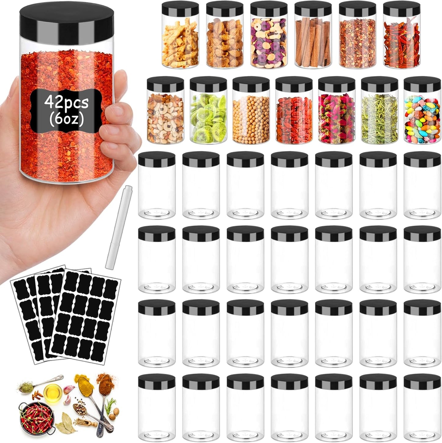 Plastic Jars with Lids 6OZ 42PCS Small Empty Slime Cosmetics Containers Clear Gift Food Jars Round P