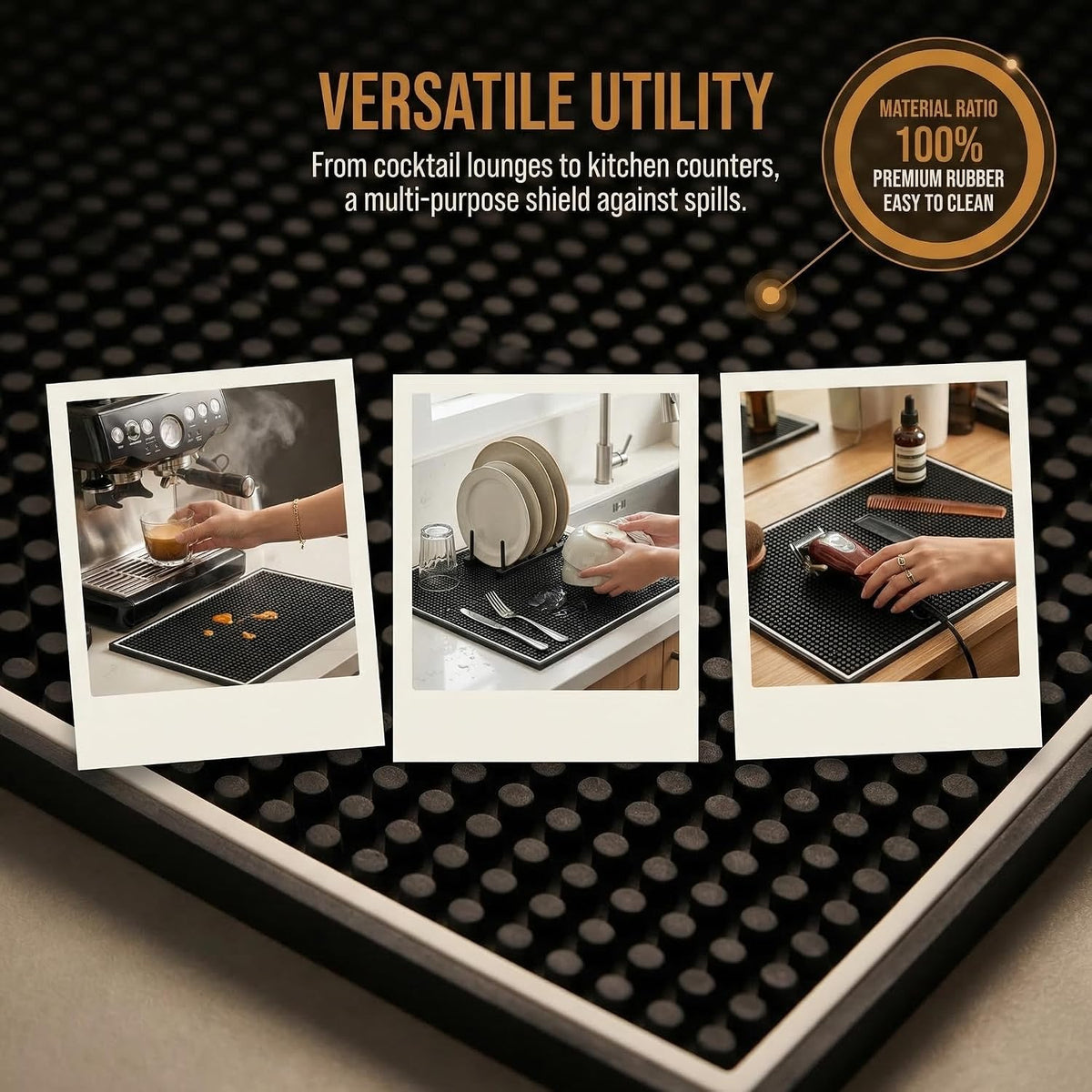 Jucoan 3 Pack Bar Mat for Countertop 18 x 12 Inch Rubber Non Spill Mat for Bartending Dish Drying Mat Coffee Bar Mat Home Bars Accessories