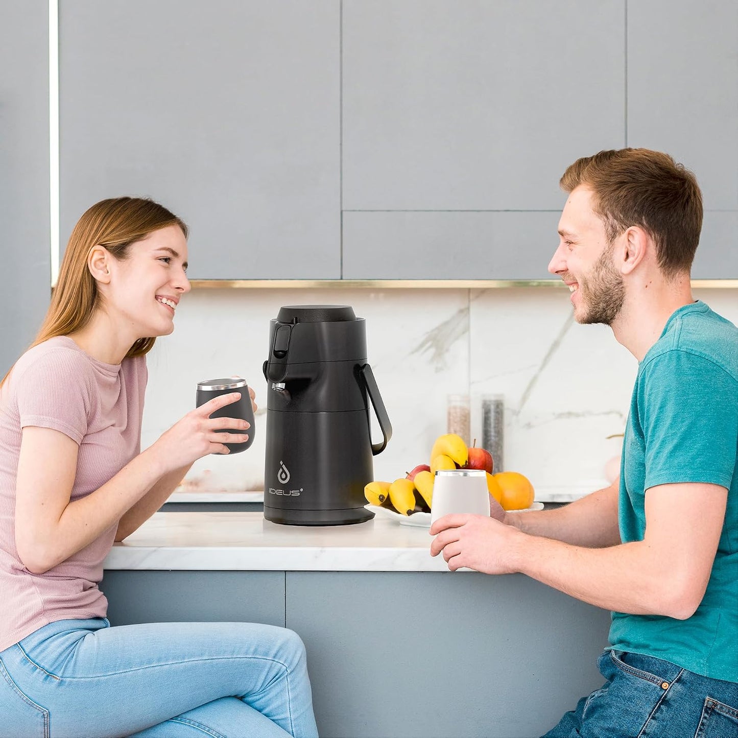 IDEUS Thermal Coffee Carafe 68oz, Airpot Beverage Dispenser Black | Stainless Steel Double Wall Vacuum Insulation Coffee Server, Coffee Carafe for Keeping Hot and Cold