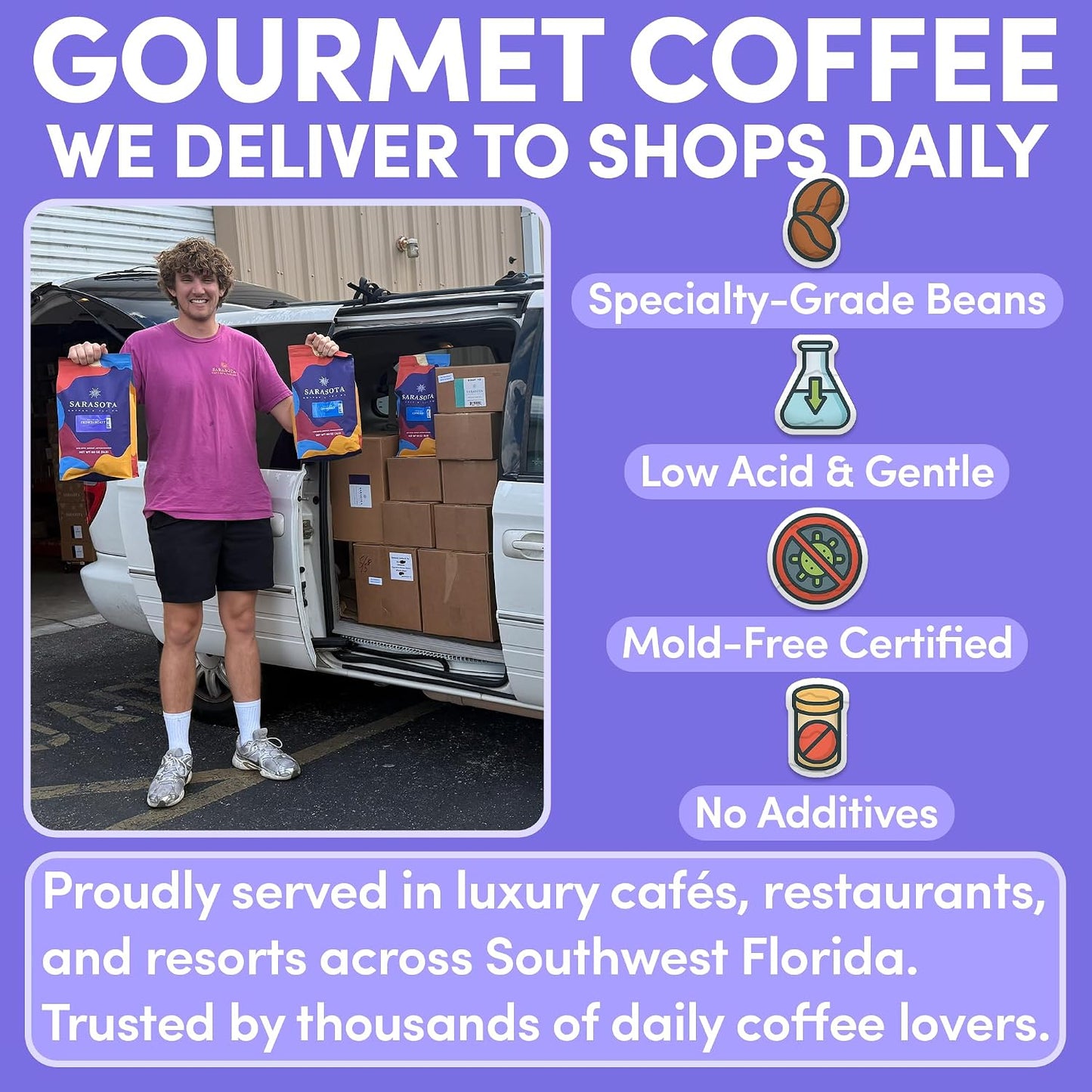 Sarasota Coffee Whole Bean Highlander Grogg | Medium Roast Gourmet Flavored Coffee Beans | Low Acid, Mold Free, Specialty Grade Flavored Bulk Beans | 5lb (80 oz)