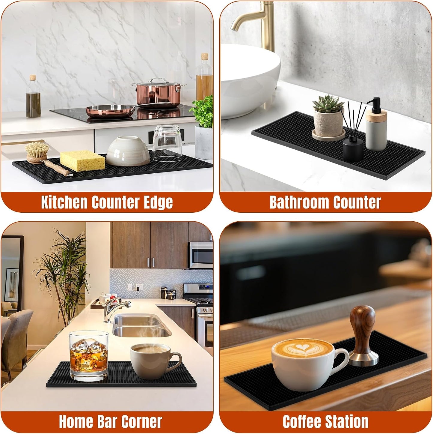 XieNie Bar Mat, 12"x6" Non-Slip PVC Mats for Home Coffee Bar Countertop | Versatile for Coffee Drinks Cocktail Makers, Keep Bar Counter Tops Neat Tidy, Dry Dishes Cups Glasses, Hand and Machine Wash