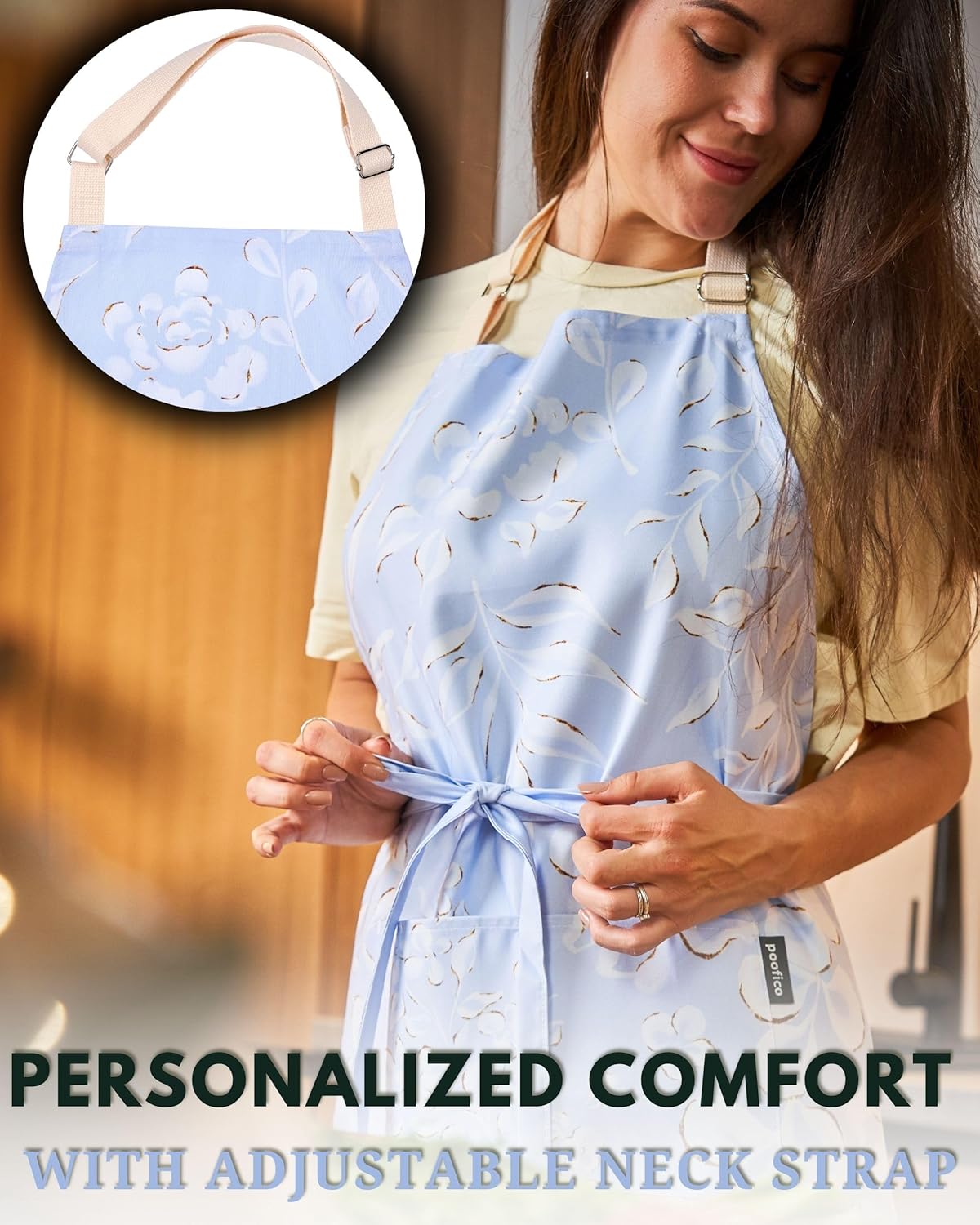 Premium Adjustable Cooking Aprons for Women with Pockets| Poly-Cotton Waterproof Kitchen Apron| Cute Floral Design, Long Ties