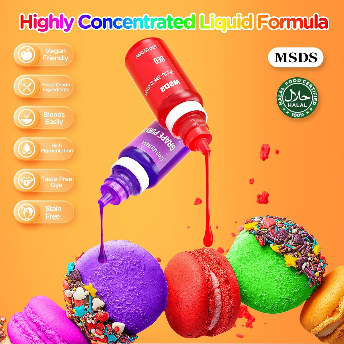 Food Coloring Liquid Set - 12 Vibrant Color Food Grade, Food Coloring Gel Concentrated Neon Icing Colors for Cake Decorating, Baking, Easter Egg, Icing, Fondant, Cooking, Slime Making DIY Supplies Kit - 0.35 Fl. oz (10 ml)/Bottles