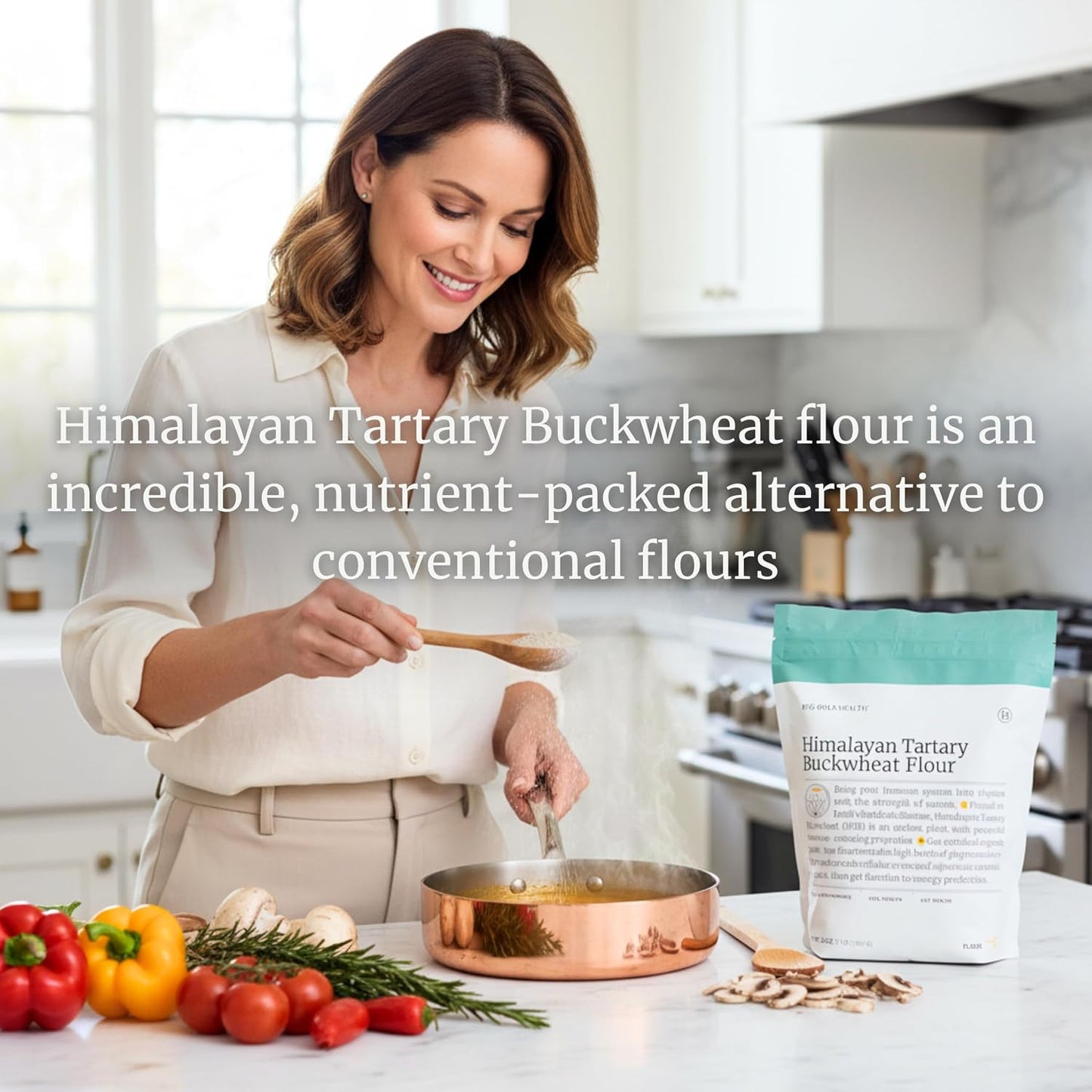 BIG BOLD HEALTH Organic Himalayan Tartary Buckwheat Flour - Gluten Free | Rich in Polyphenols & Antioxidants | 100% USDA Organic Grain-Free Flour | Non-GMO | USA Grown (2lb)