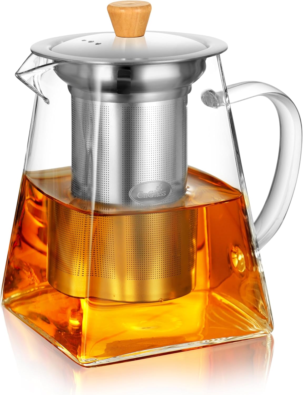 CNGLASS Glass Teapot with Infuser,24oz Clear Glass Tea Kettle with Removable Stainless Steel Straine
