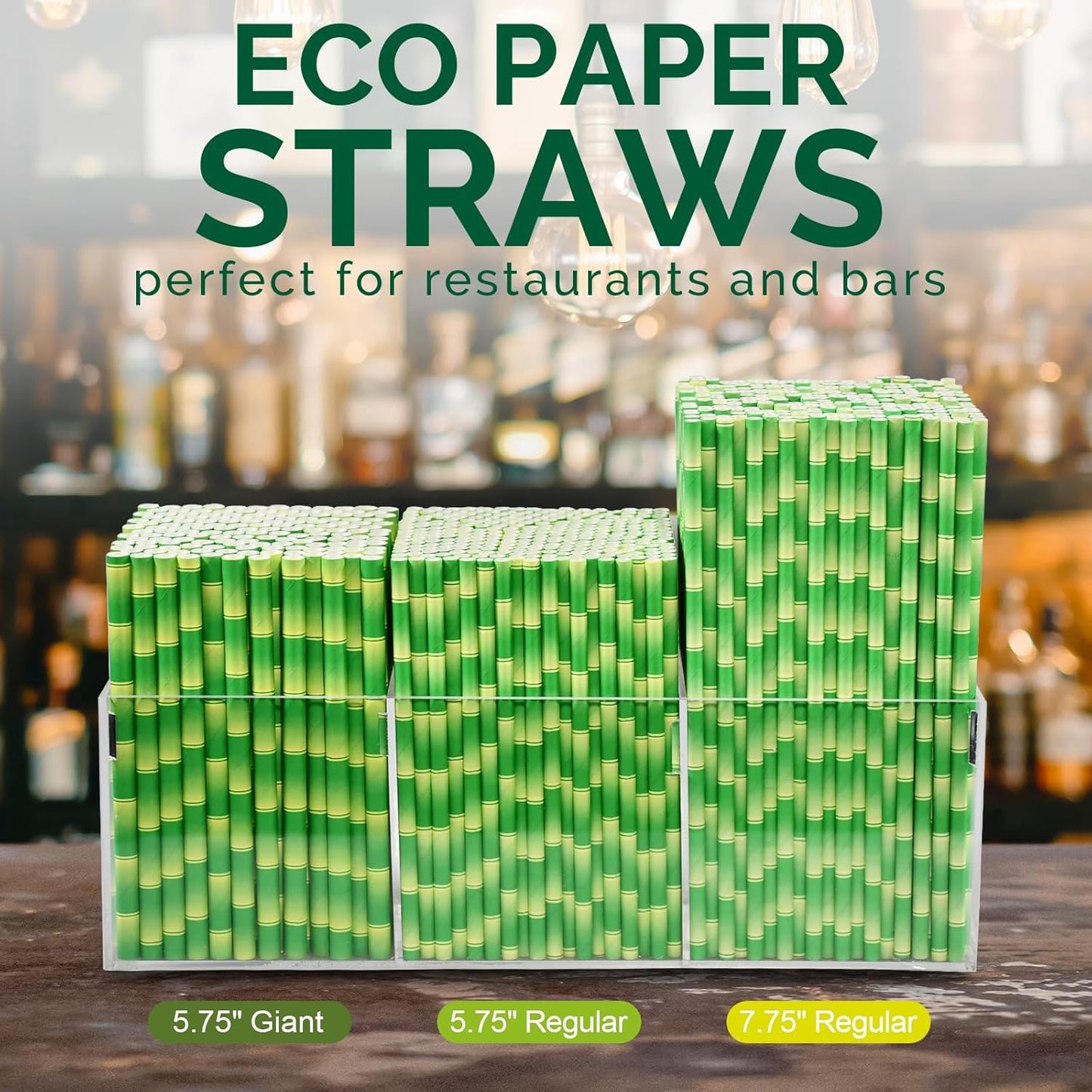 5.75" x 0.31" Green Bamboo Disposable Paper Drinking Straws for Short Drinks, Blended Cocktails, Margaritas, Smoothies,