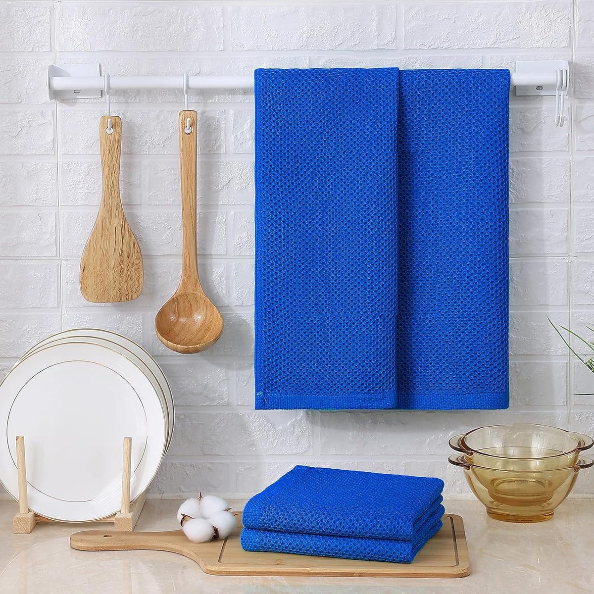 Kitinjoy 100% Cotton Waffle Weave Kitchen Towels, 4-Pack Super Soft and Absorbent Dish Towels for Drying Dishes, Kitchen Hand Towels, 13 in x 28 in, Blueberry