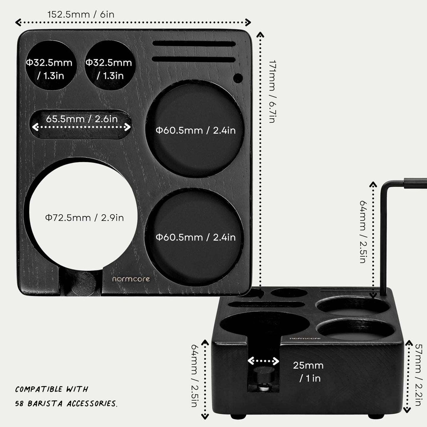 Normcore Espresso Tamping Station, Genuine American Black Ashwood, Coffee Tamper, Distributor, WDT, Puck Screen, Portafilter Holder Stand, Solid Black Ashwood for 58mm Espresso Machine Accessories