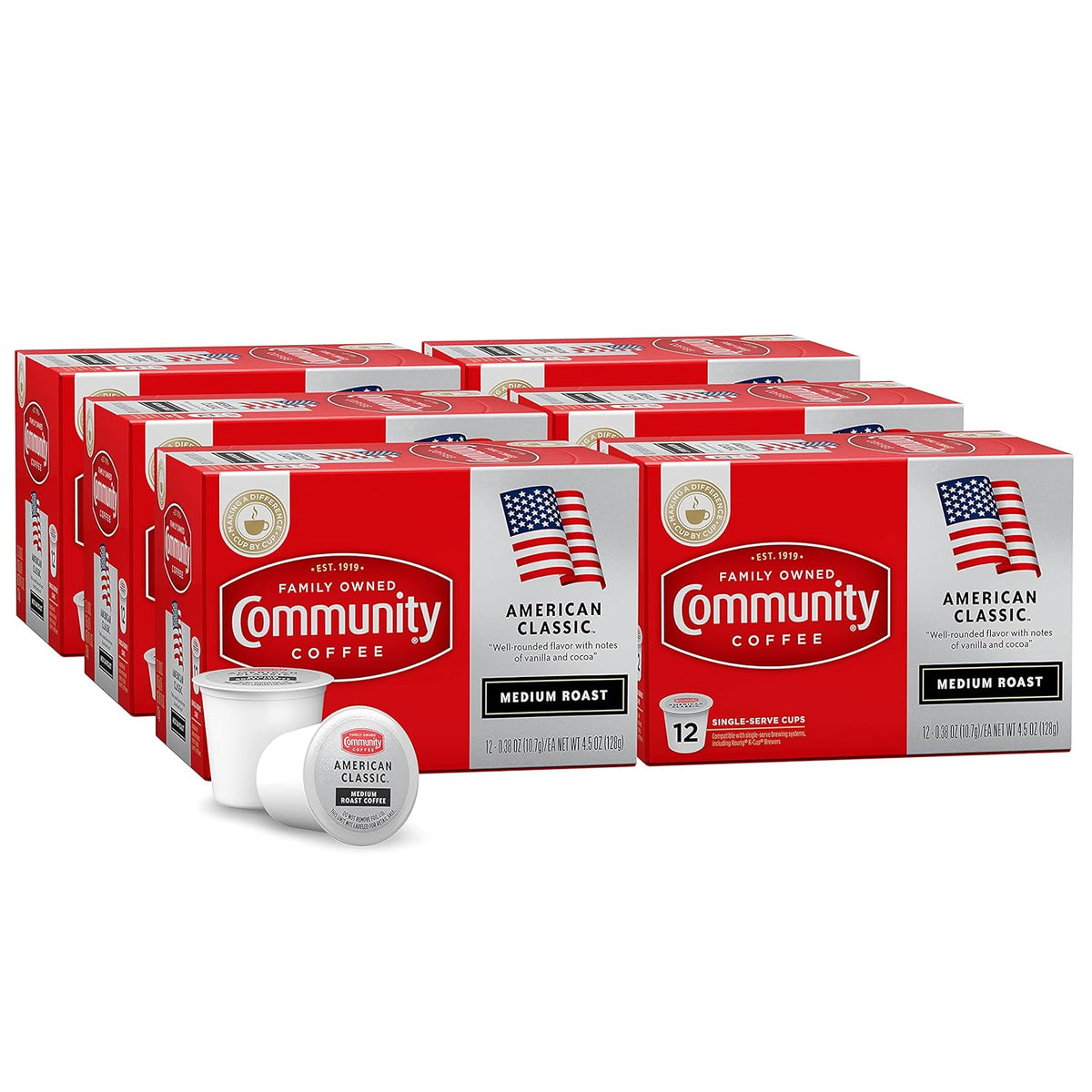 Community Coffee American Classic 72 Count Coffee Pods, Medium Roast, Compatible with Keurig 2.0 K-c