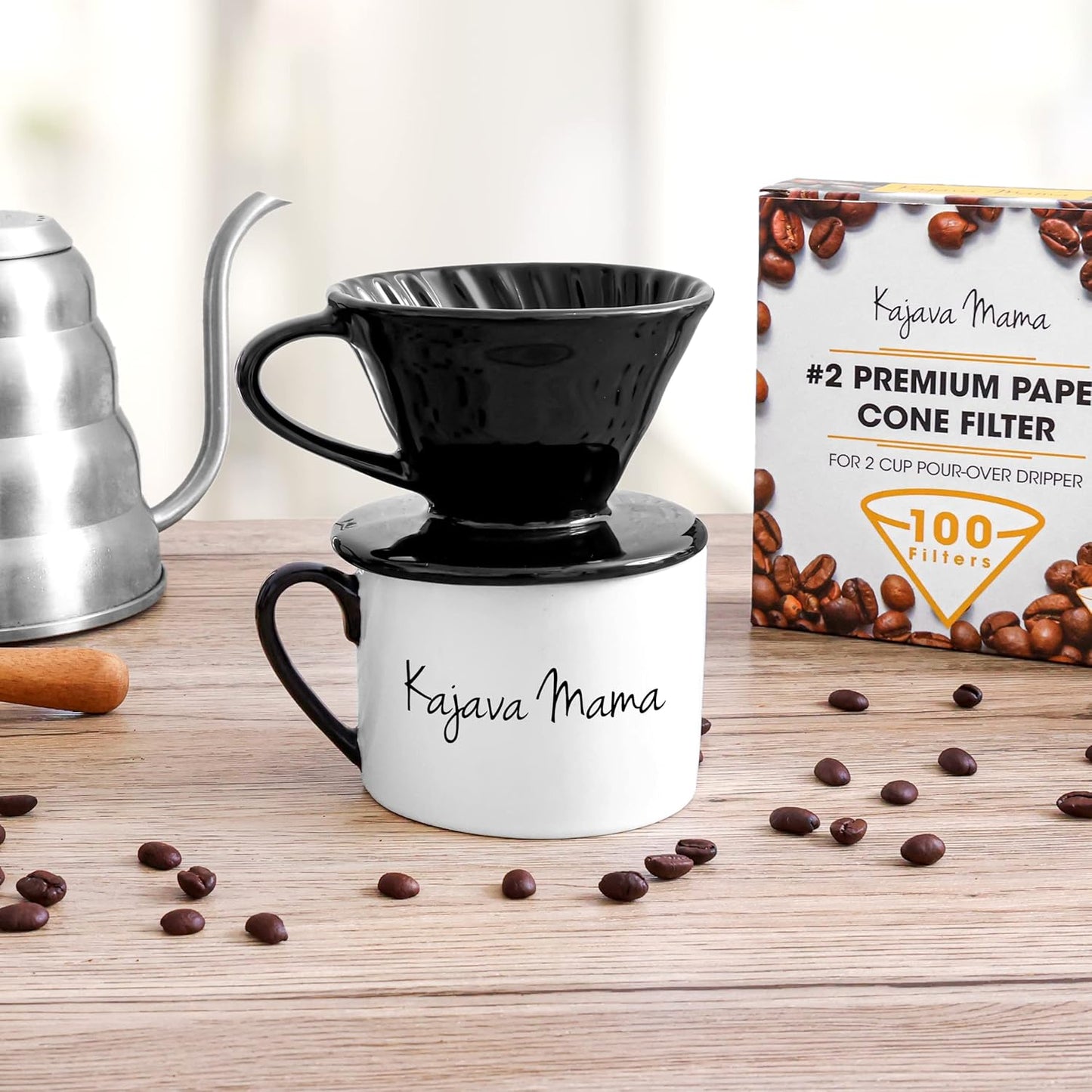 Pour Over Coffee Dripper - Ceramic Slow Brewing Accessories for Home, Cafe, Restaurants - Easy Manual Brew Maker Gift - Strong Flavor Brewer
