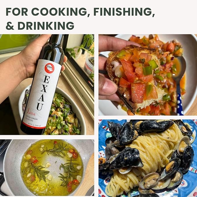 EXAU Extra Virgin Olive Oil - Lina, 897 mg/kg Polyphenol Rich Olive Oil, Cold Extracted Premium Italian EVOO Made in Italy, Use for Drinking Cooking and Finishing, 16.9 fl oz (500ml)