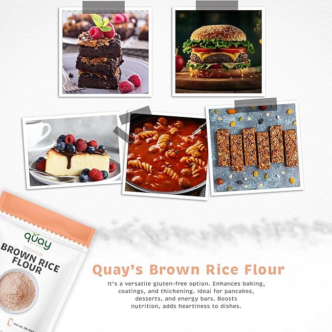 Quay Naturals Organic Brown Rice Flour Superfine 2 lb – Gluten Free, Non‑GMO, Whole Grain, Vegan Baking Flour, Stone Ground All Purpose Flour